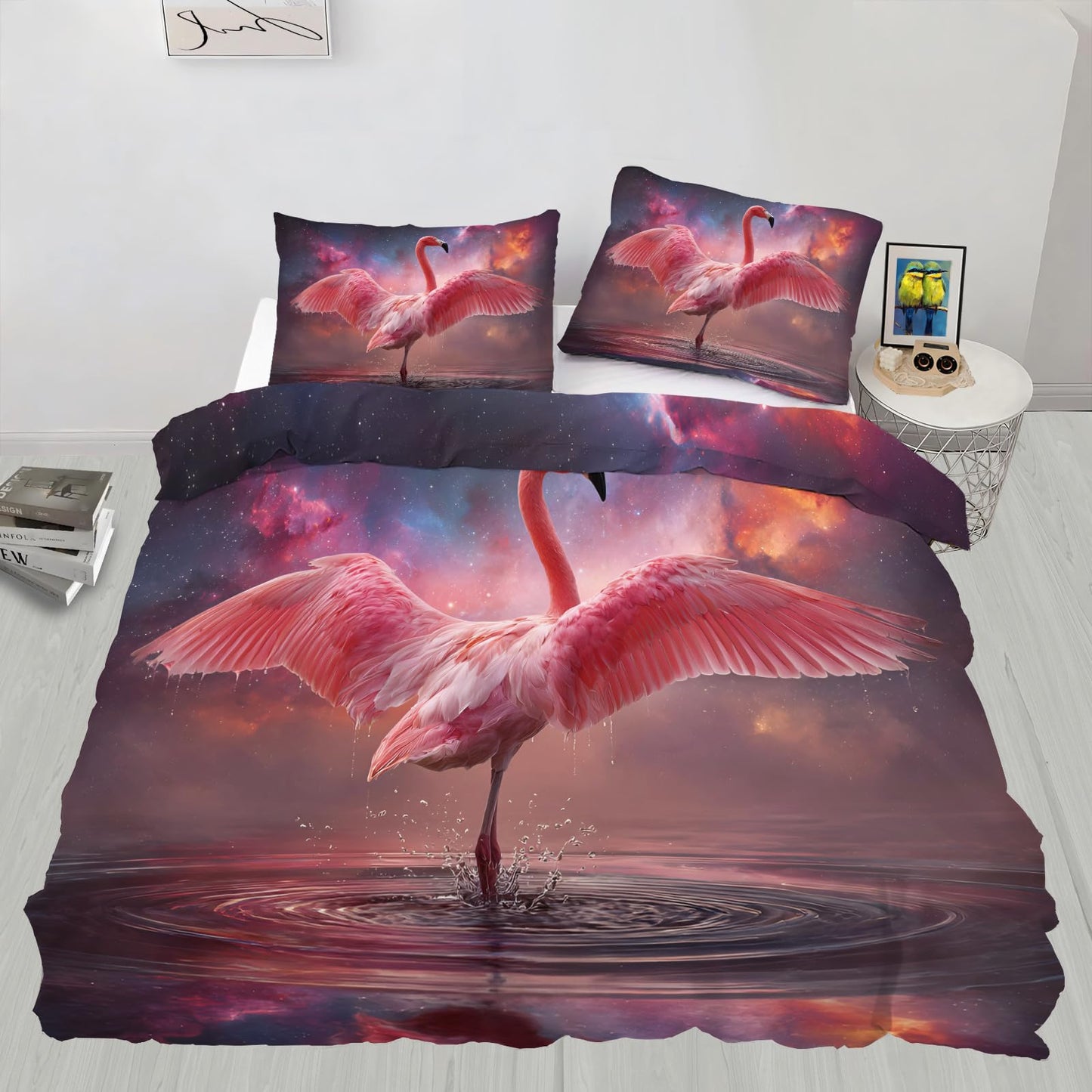 ZAOMIR Bird Duvet Cover Set Twin for Kids Teen, Cosmic Nebula Bird Bedding Set 3 Pieces,Soft Breathable Microfiber for Adult Women Men, Starry Sky Fantasy Duvet Cover with 2 Pillowcases