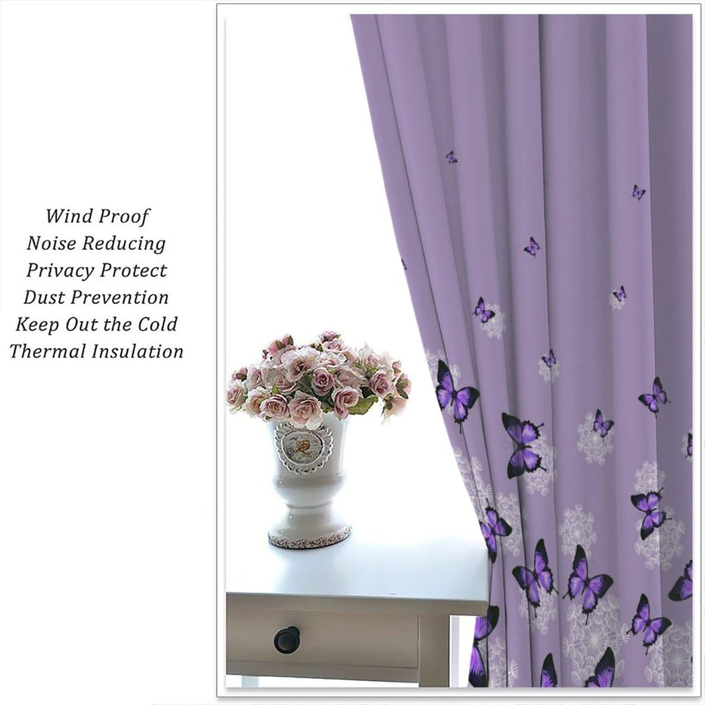 Butterfly Curtains for Girls Bedroom Decor Purple Art Printed Blackout Window Drapes for Living Room Kitchen Decor Fabric Set 2 Panel 42x45 Inch 30% Shading Rate