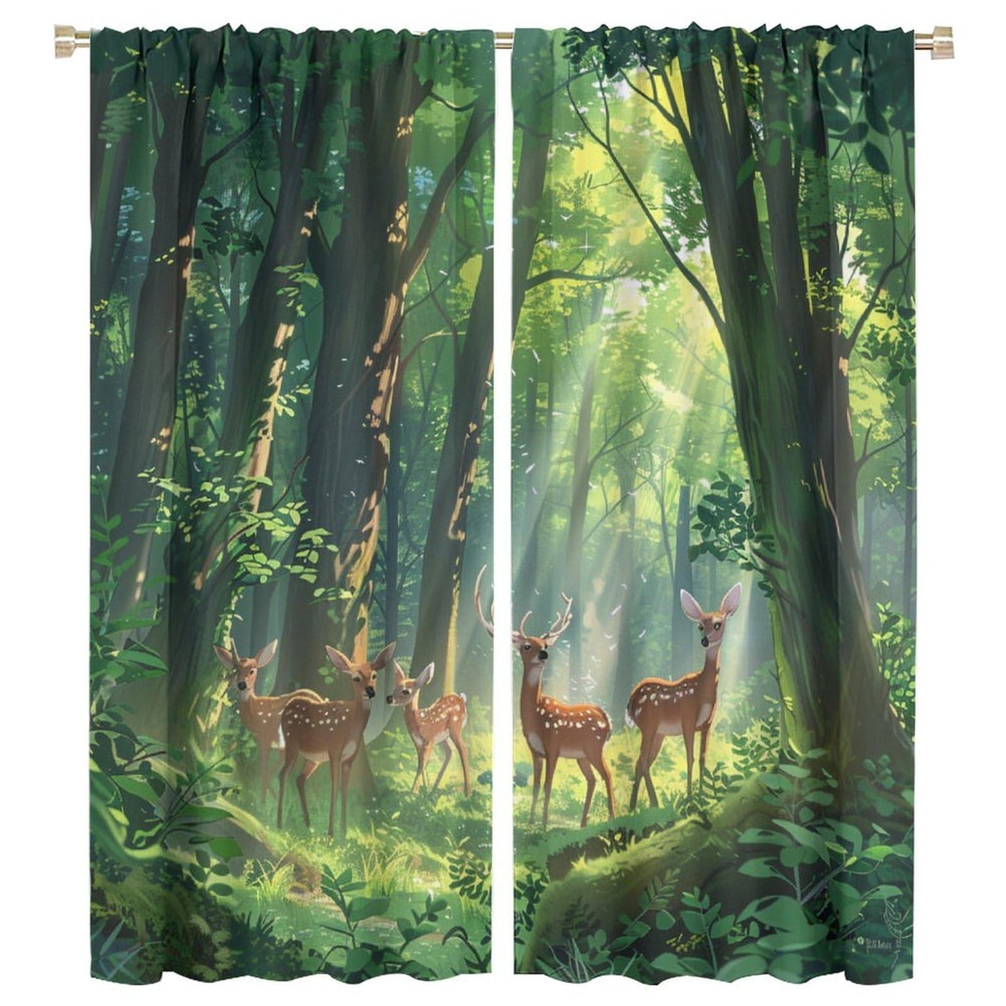TOWINSFB Green Tree Deer Botanical Blackout Curtains, Butterfly Forest Nature Landscape Home Decor Rod Pocket Window Drapes for Living Room Bedroom - 42" W x 45" L