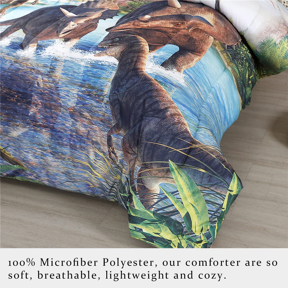 WINLIFE Dinosaur Twin Comforter Set Kids Bedding T-Rex 3D Jurassic Dinosaur Comforter Set for Boys Teen, Soft Lightweight Children Bed Sets (3 Pieces, Twin)