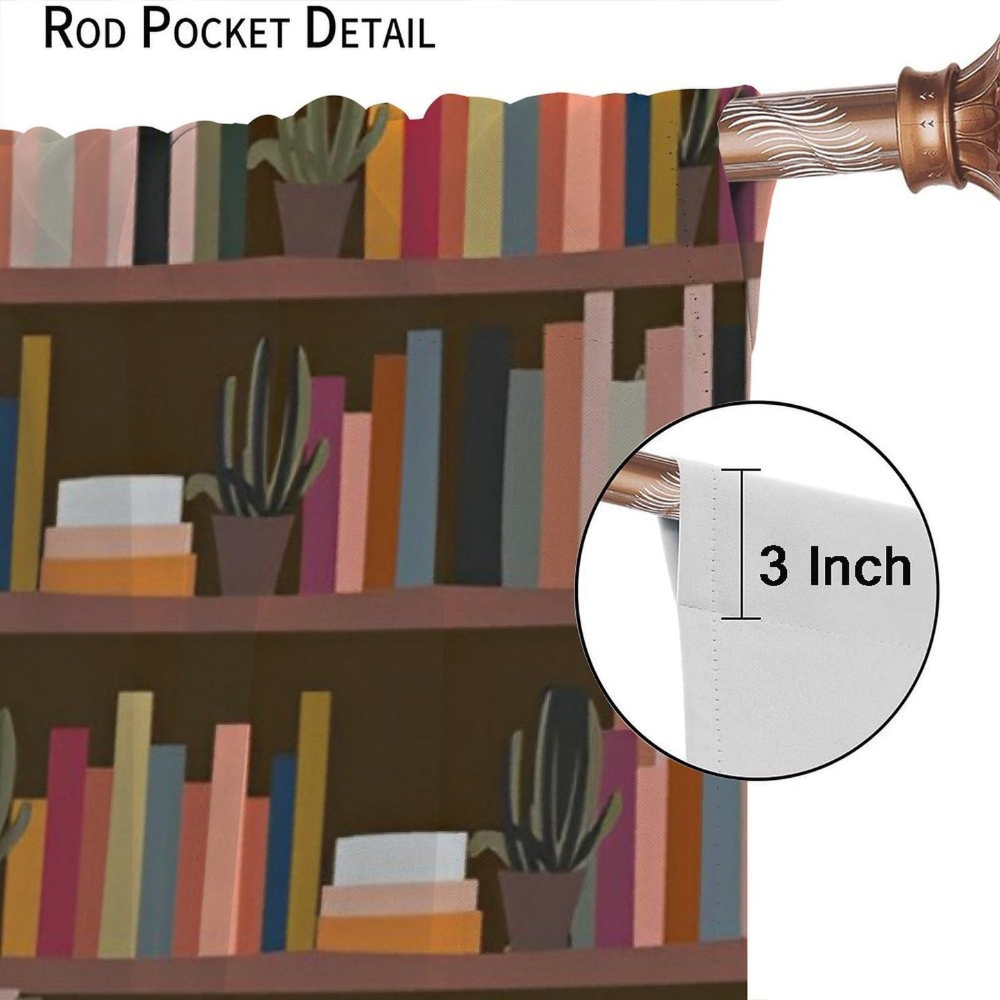 Nsbul Retro Bookshelf Curtains, Bohemian Bookcase Books Succulents Print Window Treatment for Bedroom Living Room Library Home Decor, 42" W X 45" L(No Blackout)