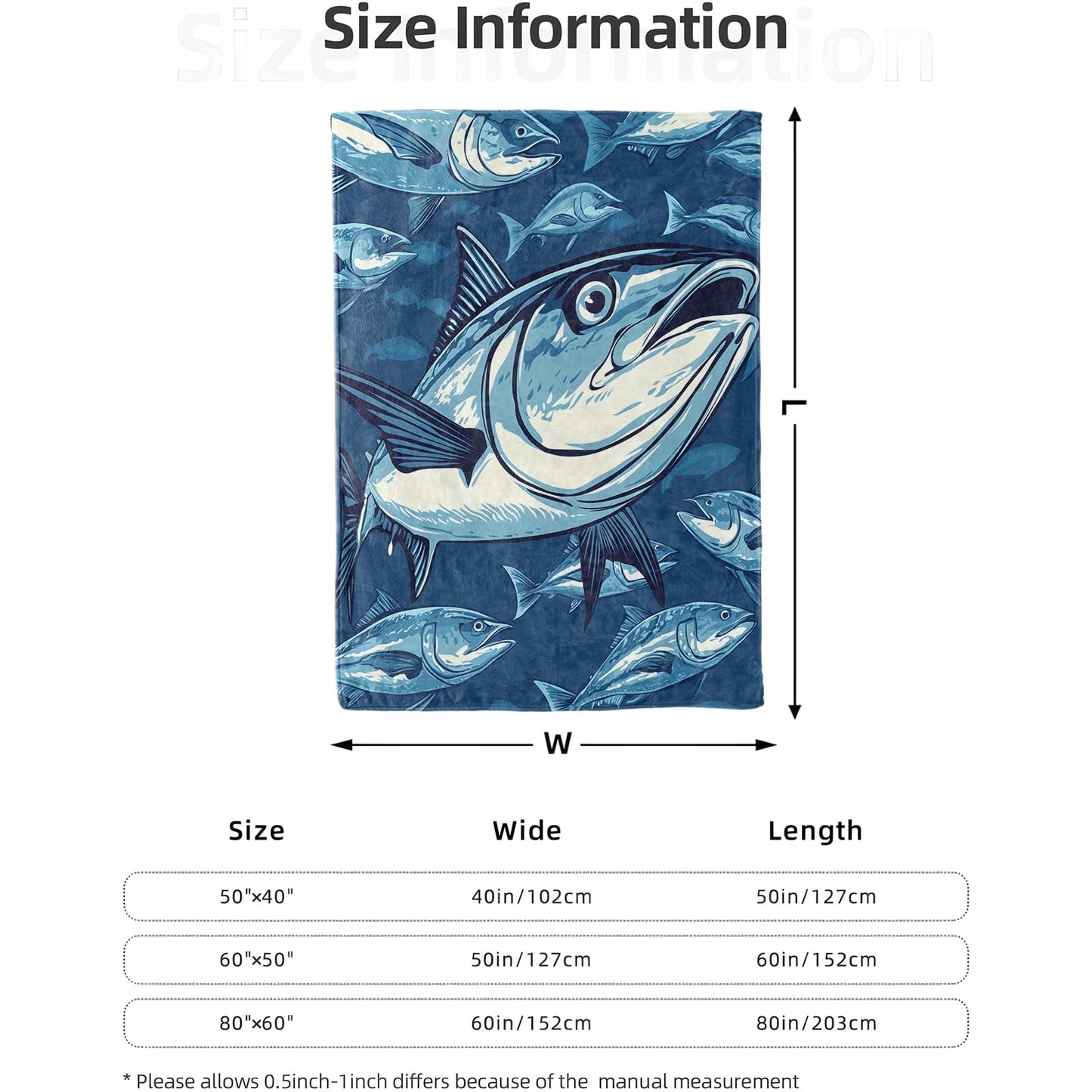 Fishing Tuna Blanket 50X60 in, Flannel Throw Blankets for Travel Camping Sofa Living Room Decor, Lightweight Cozy Soft Fuzzy Gifts for Women Adults Kids