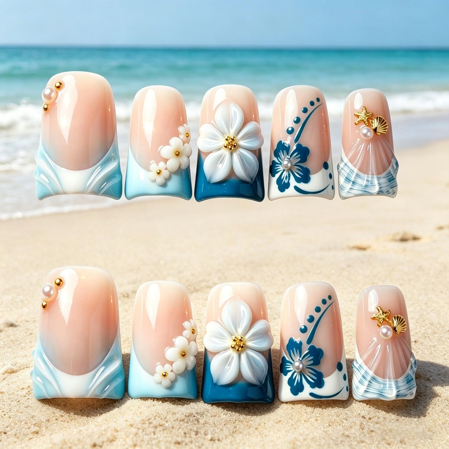 Handmade Press on Nails 3D Cute Glue on Nails for Women, Luxury Duck Nail Art Design, Fake Nails with 3D Nail Charms Size M 3