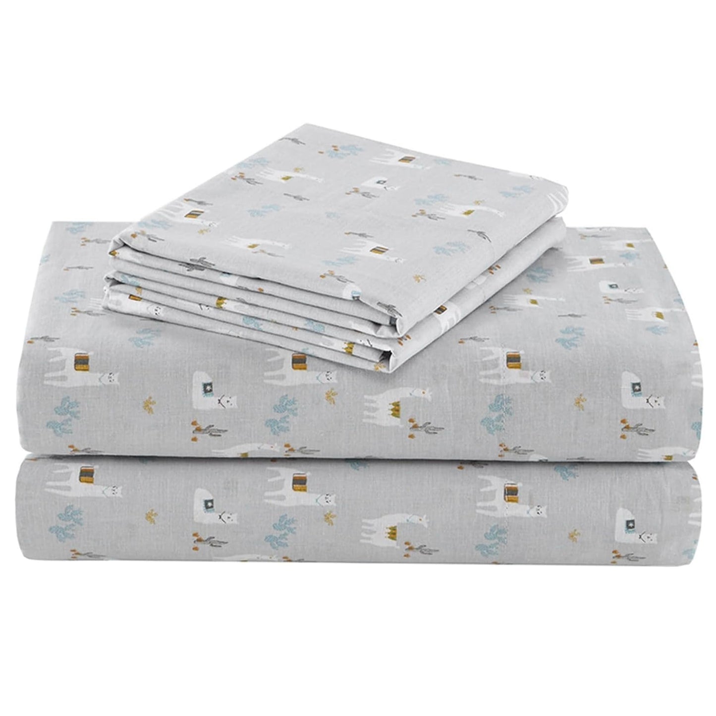 Comfort Spaces 100% Cotton Sheet Set Breathable, Lightweight, Soft with 14" Elastic Pocket Fits up to 16" Mattress, All Season Cozy Bedding, Matching Pillow Case, King Lama Multi 4 Piece