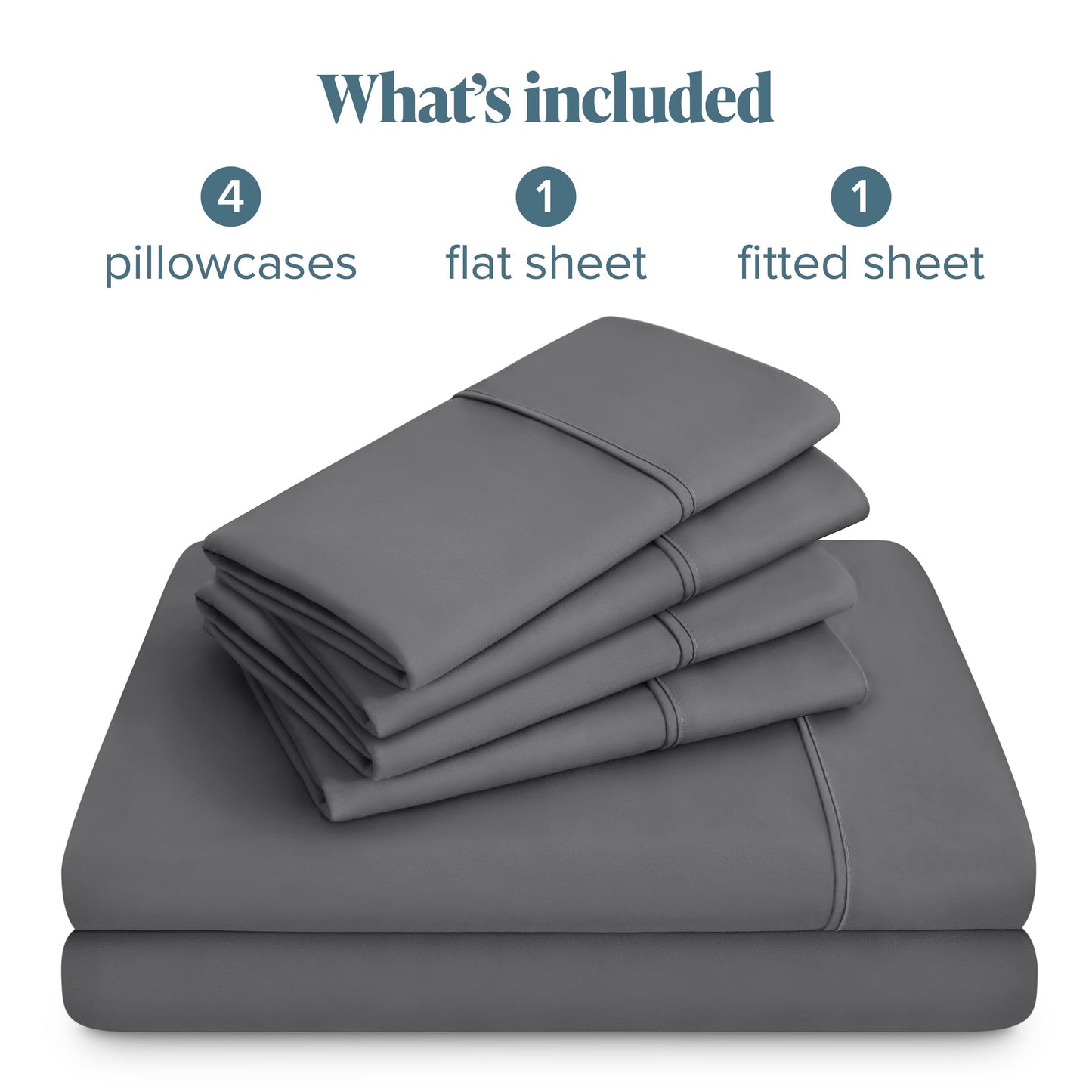 Bare Home Hotel Luxury Queen Sheet Set, Extra Soft - 6 Piece Set - Deep Pockets - Easy Fit - Cooling & Breathable - Wrinkle, Fade, Stain Resistant - Includes 4 Pillowcases (Queen, Grey)