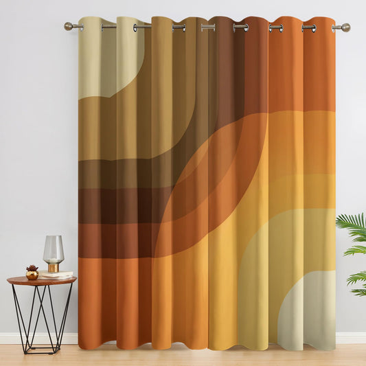 Retro 70s Groovy Bedroom Curtains 72 Inch - Vintage Abstract Orange Geometric Printed Living Room Curtains, Retro 70s Home Decor Blackout Window Drapes with Grommet, 2 Panels Set - HL13958