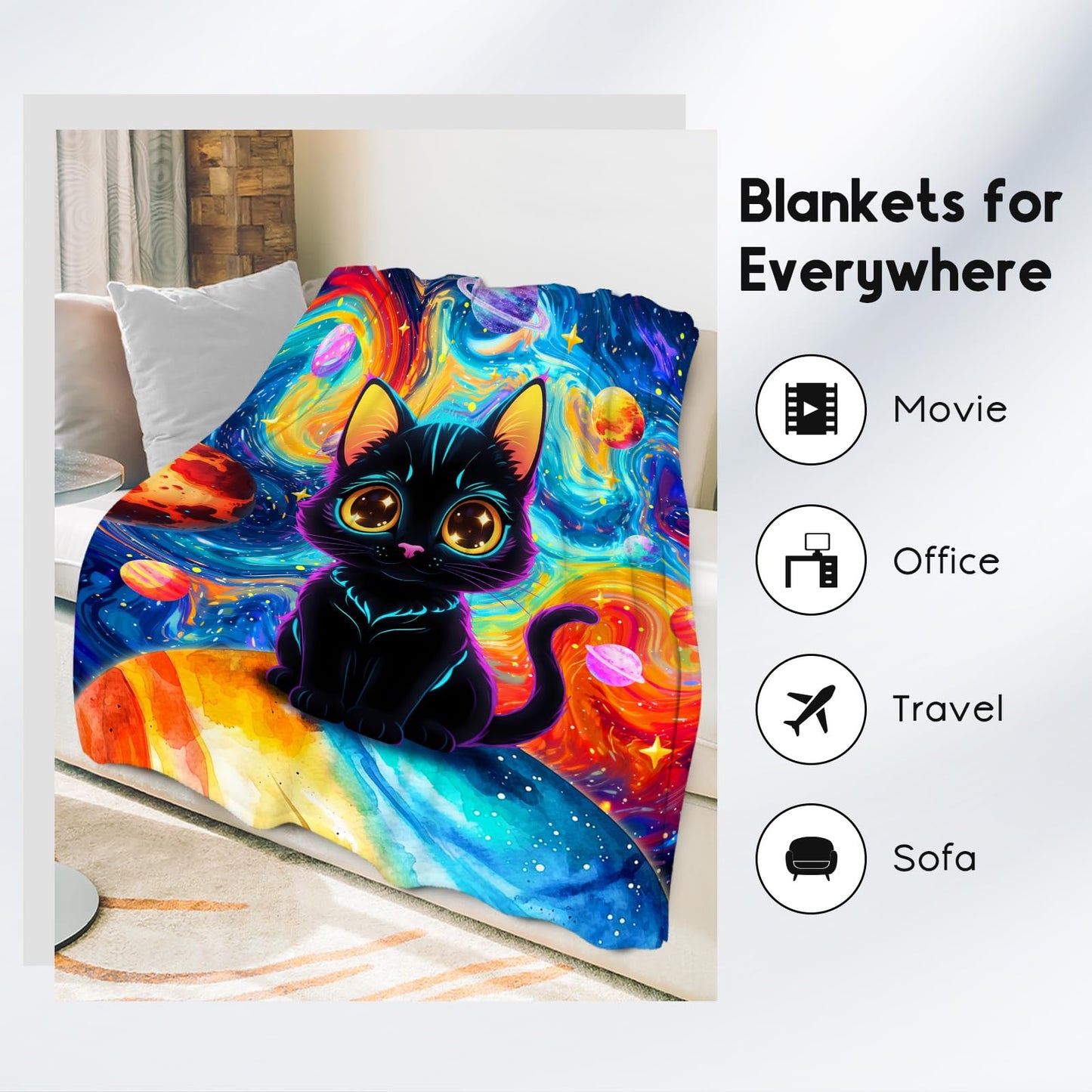 XaocNyx Cat Blankets for Cat Lovers - Girls Blanket for Toddler/Kids - Lightweight Planet Throws Gifts for Office Couch - 30"x40"