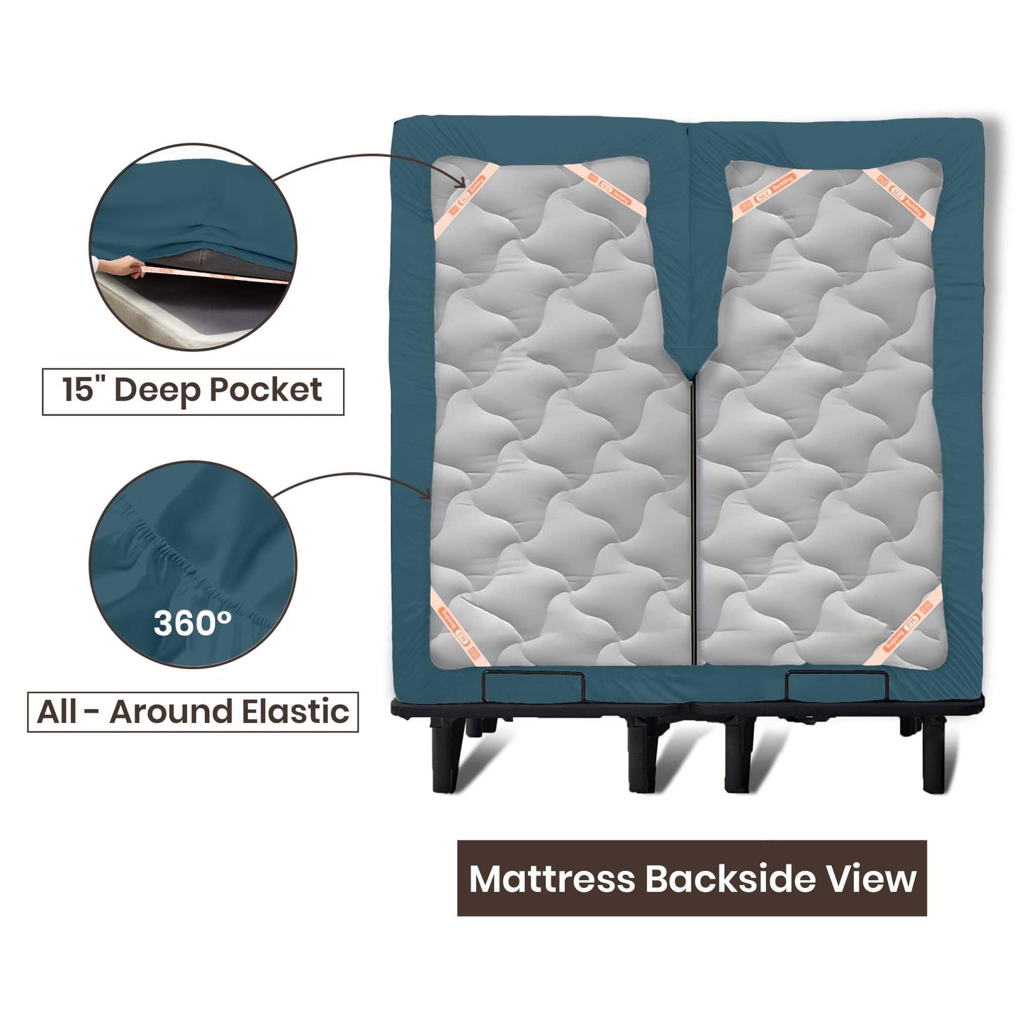 SGI bedding Adjustable Split Head Flex Top King 32" Microfiber Sheet Set – Ultra Soft, Cooling & Deep Pocket 15” Fitted, 4-Piece Breathable & Durable Bedding Set for Split King Beds -Teal