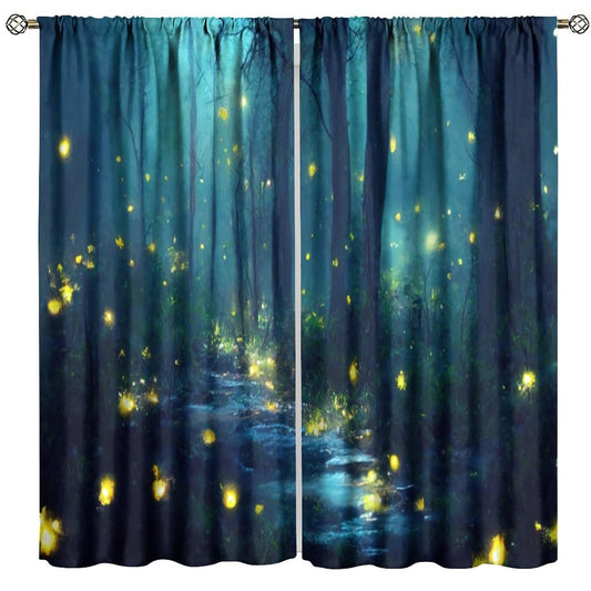 SHElifestyle Fantasy Forest Curtains, Enchanted Trees Dreamy Mist Forest Glowing Lights Landscape Window Treatments Drapes for Bedroom Living Room W42 X L45