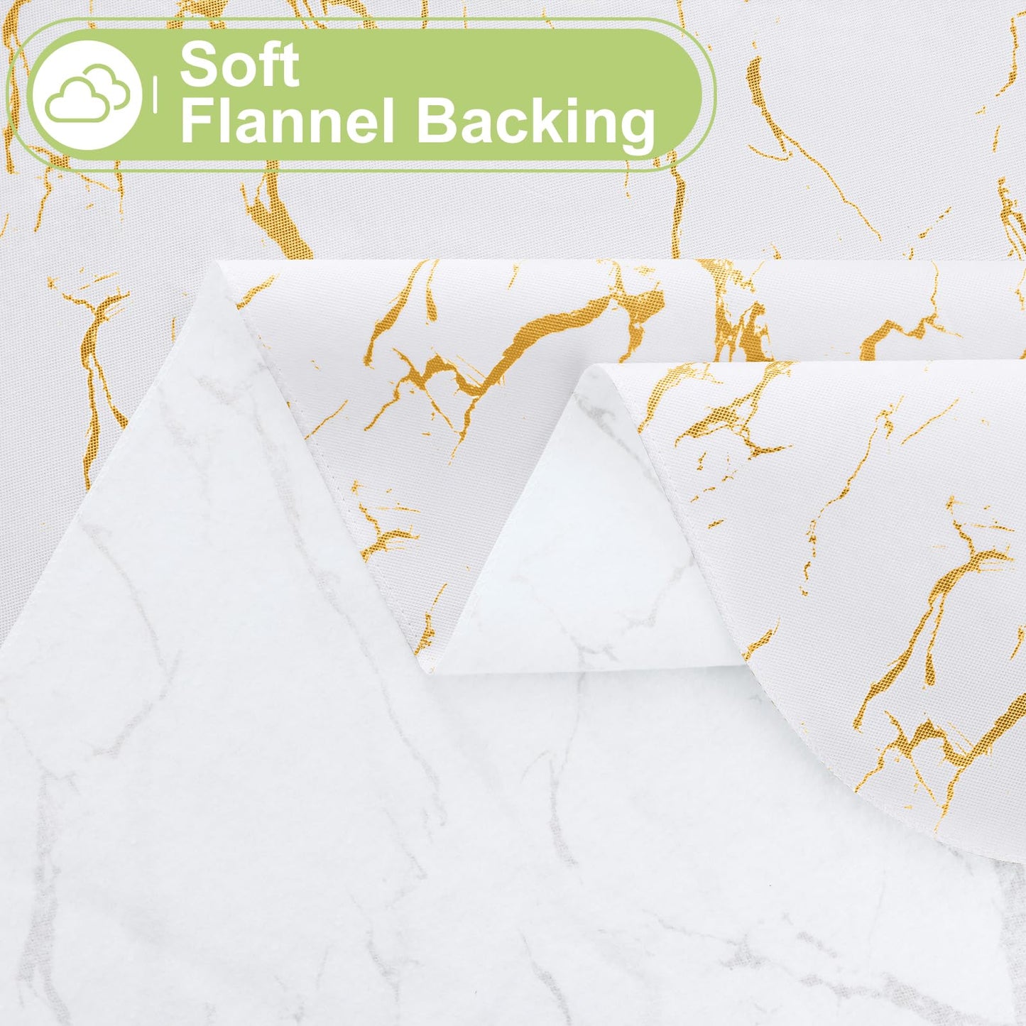 Smiry Rectangle Table Cloth, Waterproof Vinyl Tablecloths with Flannel Backing, Wipeable Spillproof Plastic Table Cover for Dinner and Outdoor (White & Gold, 60 "x 84")