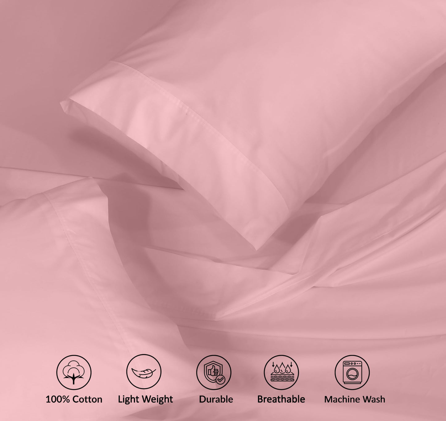 RUVANTI 100% Cotton Percale Sheets Queen Size, Bridal Rose