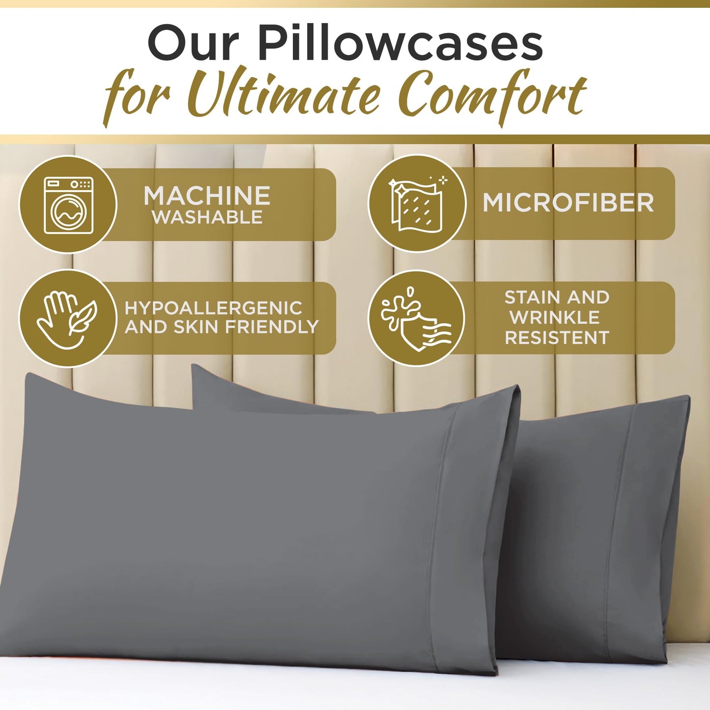 Twin XL 100% Microfiber Double Brushed Sheet Set - Extra-Soft & Wrinkle-Free - 15" Deep Pockets, 39" x 80" - Ideal for Dorms, Hospitals & Split King Beds - 3 PC Set (Twin XL, Gray)