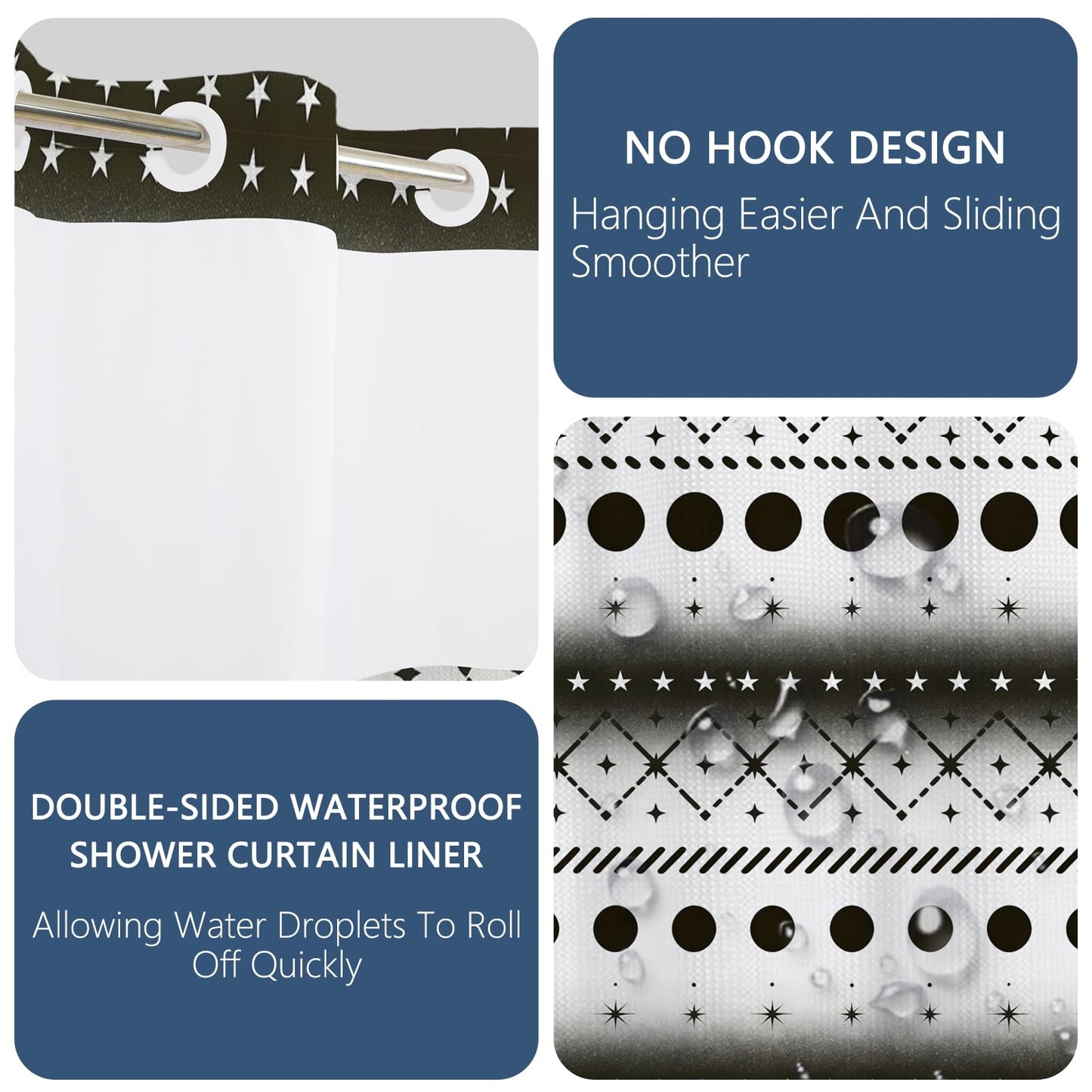 NAEMBCU No Hook Waffle Shower Curtain with Snap-in Liner 71x74 Inch