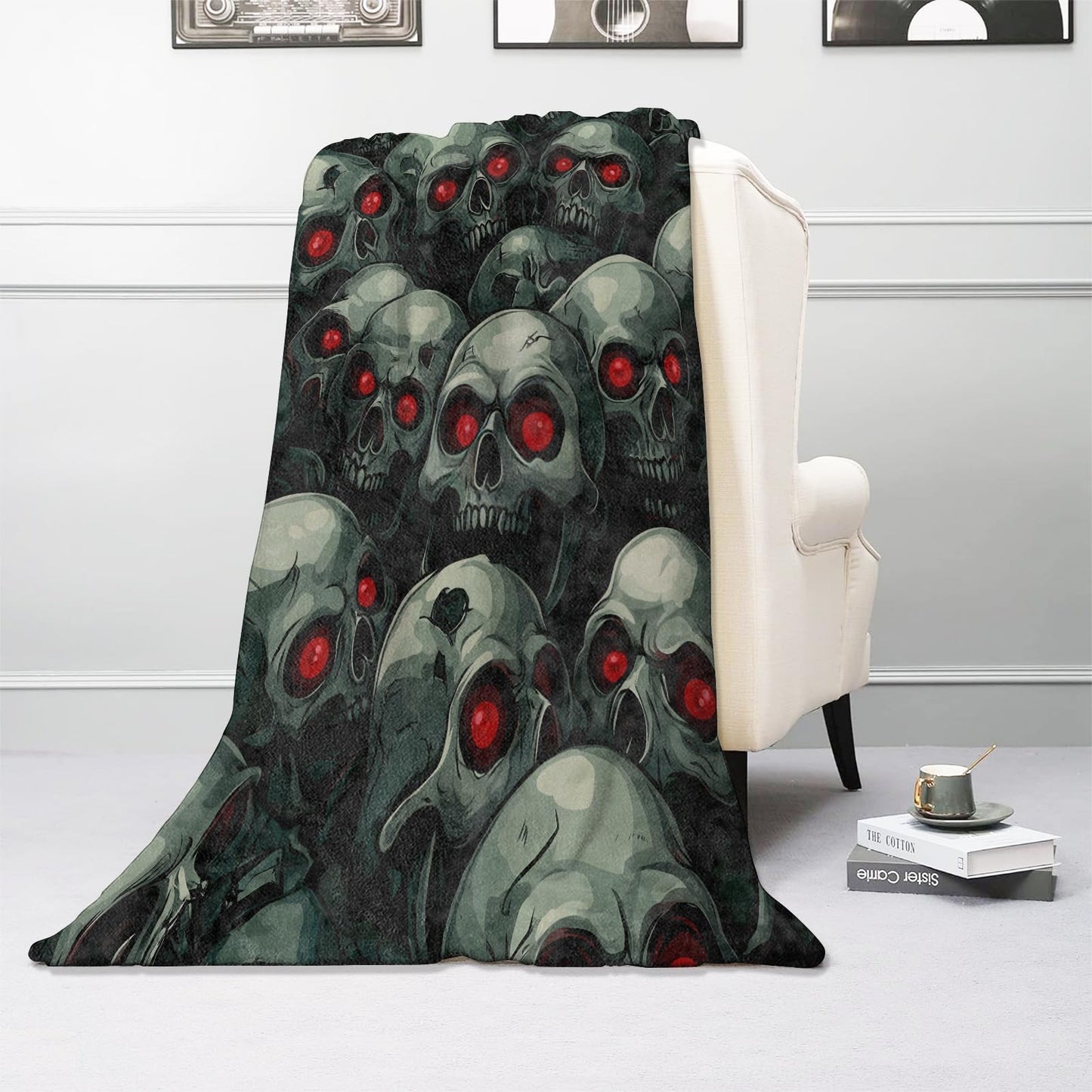 Kibue Skull Theme Blanket - Lightweight, Soft & Cozy Flannel Plush Throw Blanket for Travel, Sofa, Bedroom, Office - Warm Decor for Adults Kids Women 60"×50"