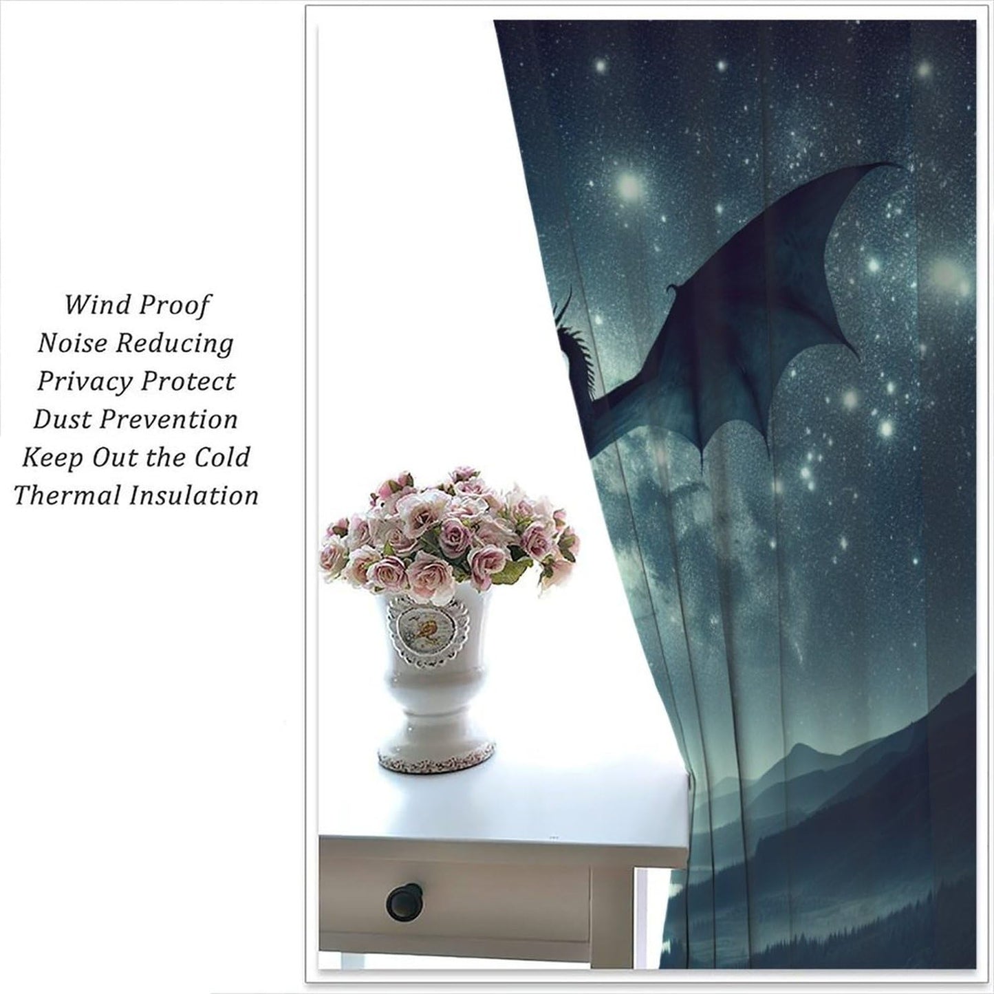 TFOSO Dragon Blackout Curtains, Fantasy Forest Night Dragon Home Decor Drapes for Boys Girls Teen Bedroom Living Room Kitchen Window Treatment 2 Panels Set Total Size 42" W X 63" L Inch