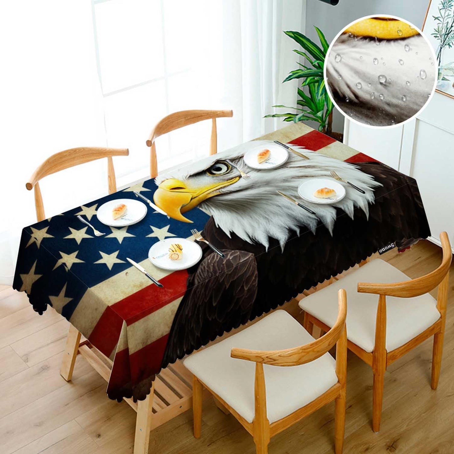 Swono Tablecloth 52"X70" Bald Eagle, Bird Bald Eagle On Grunge American Flag Rectangle Table Cover Anti-Oil Tablecloth for Dining Tables, Parties, Wedding and Banquet Decoration