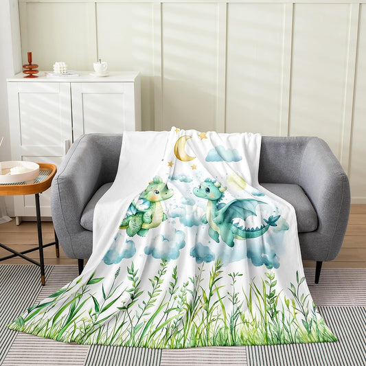 Feelyou Dragon Plush Throw Blanket Queen 90"x90" Dragon Stuff Flannel Fleece Blanket for Boys Girls Teens Wild Life All Season Bed Blanket Dragon Decor Blanket Room Decor Green