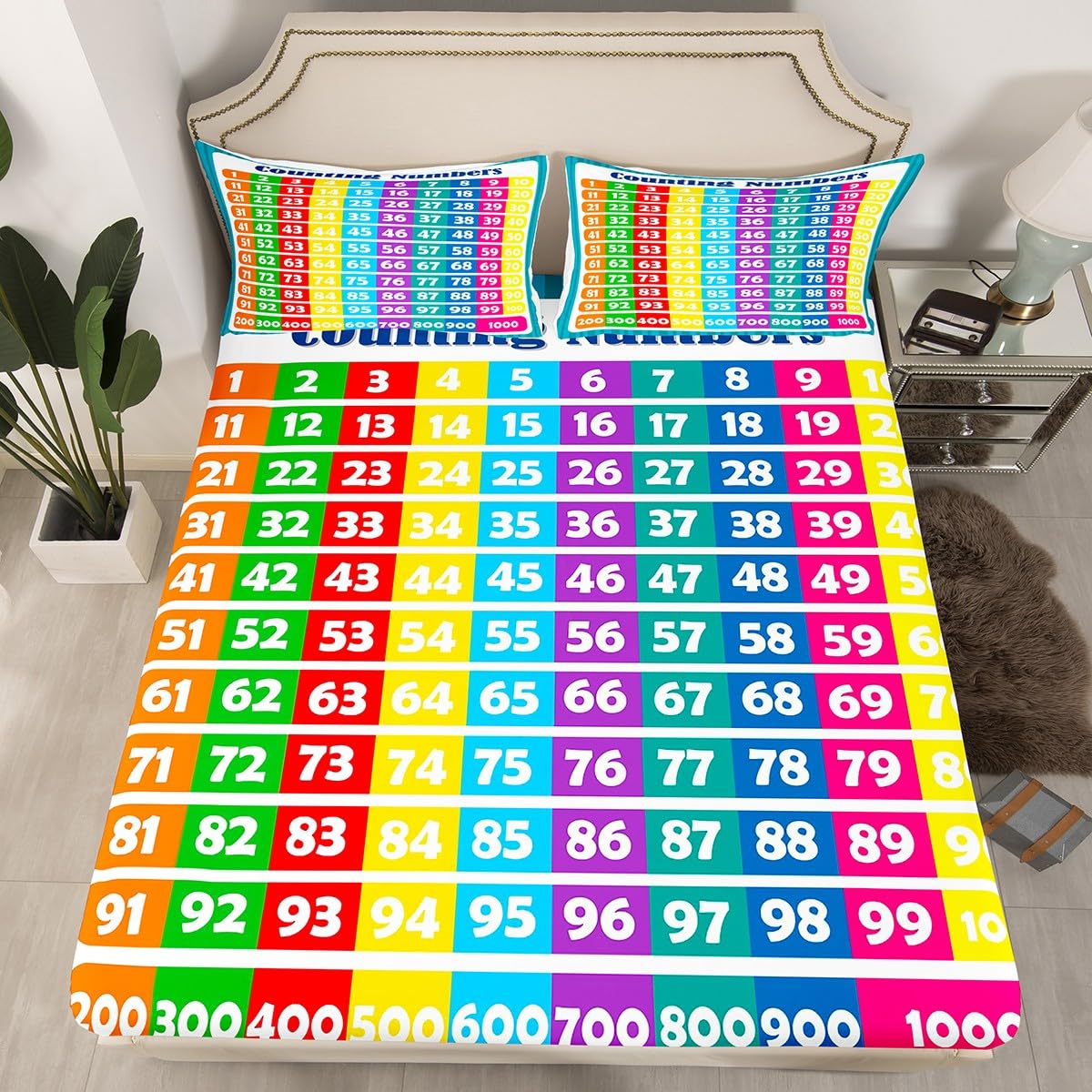 Numbers Alphabet Fitted Sheet Twin, Educational Learning Bedding Set for Kids Boys Girls Numbers Bed Sheet Set Learning Time Bed Cover (1 Pillow Case and a Fitted Sheet)