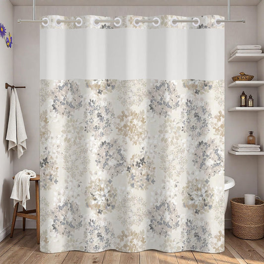 NAEMBCU Modern Floral Shower Curtain with Snap in Liner Waterproof