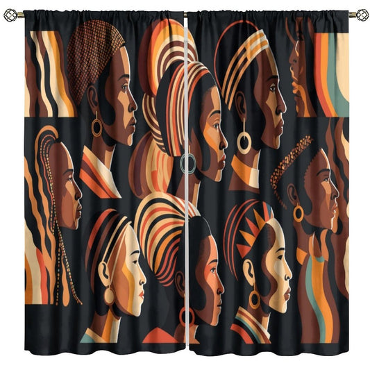 FAOTELY African Women Curtains Boho Mid Century Tropical Window Drapes for Kids Bedroom Living Room Classroom Kitchen Cafe Decor （W21xL45 Inch） x2 Panels