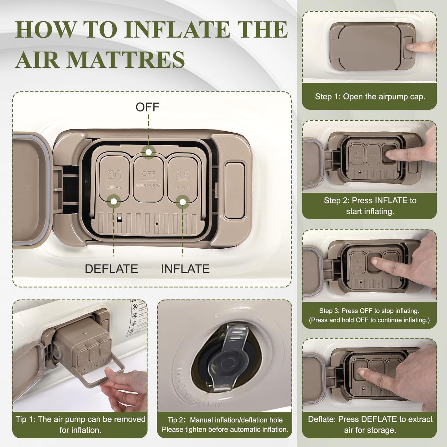 KMZ Inflatable SUV Air Mattress Thickened Flocking with Built-in Pump Self-Inflating Portable Sleeping Travel Bed Pad for SUV Truck Fast Inflation and Deflation (Green)