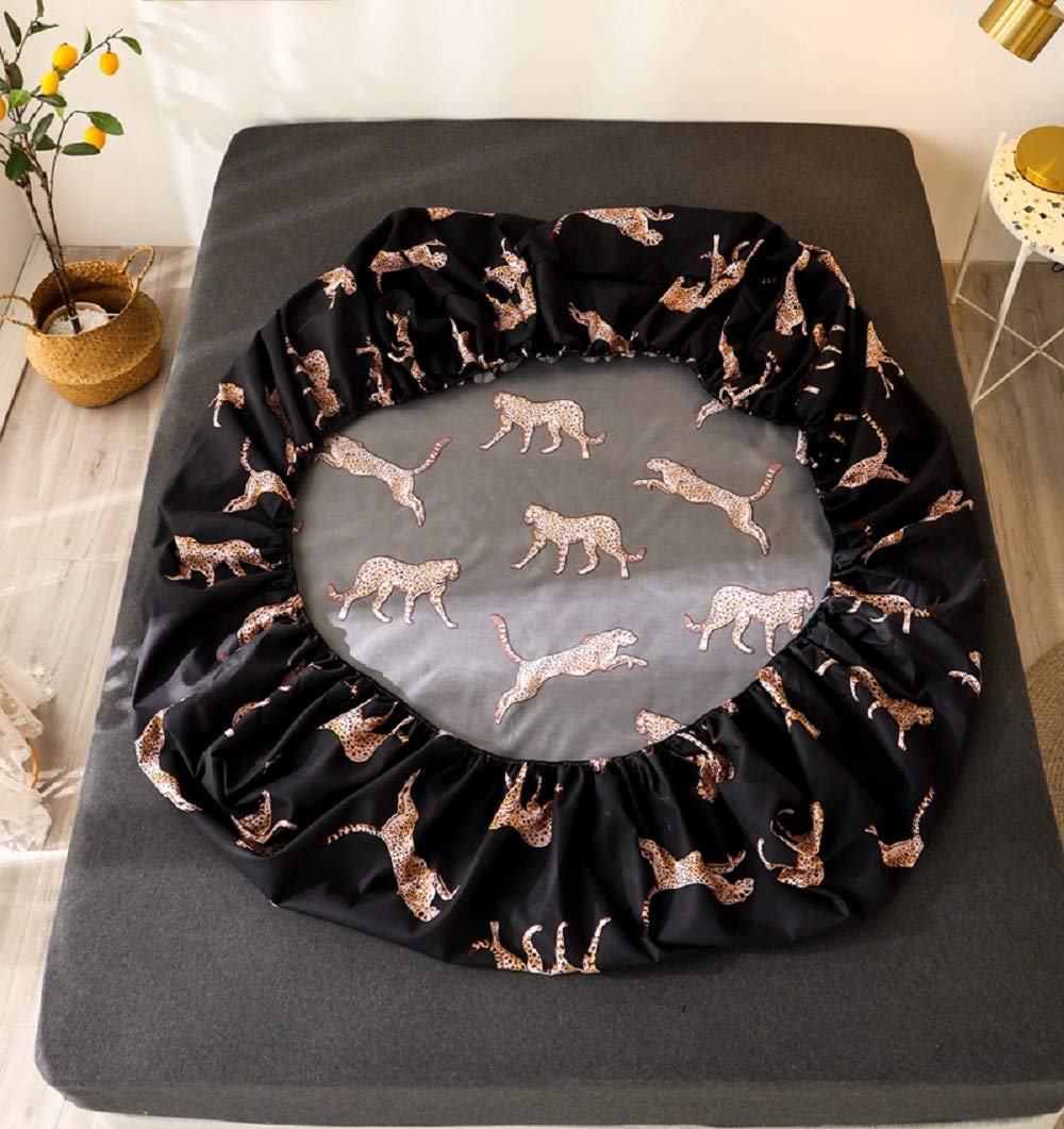 NATURETY Bedding Fitted Sheet with Deep Pocket,Leopard Printed Thicken Fabric Bed Sheets (Black Gold, Twin)