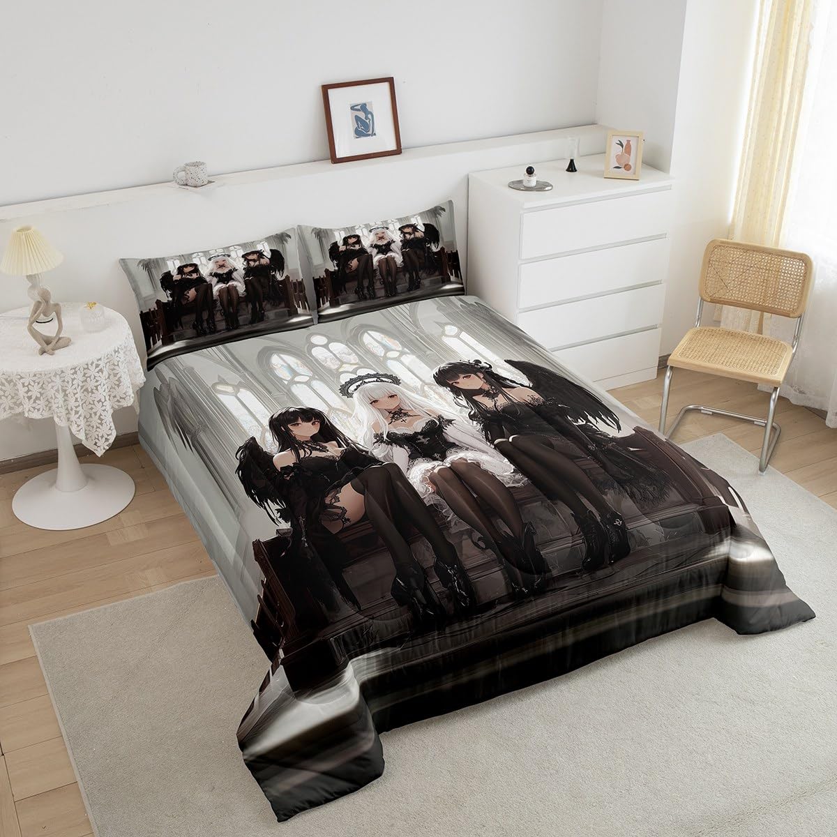 Erosebridal Japanese Anime Full Size Bedding Set, Anime Girl Comforter Set Kawaii Japanese Style Duvet Insert Cartoon Japan Animation Quilt for Boys Youth Teens Adult Women Bedroom Decor