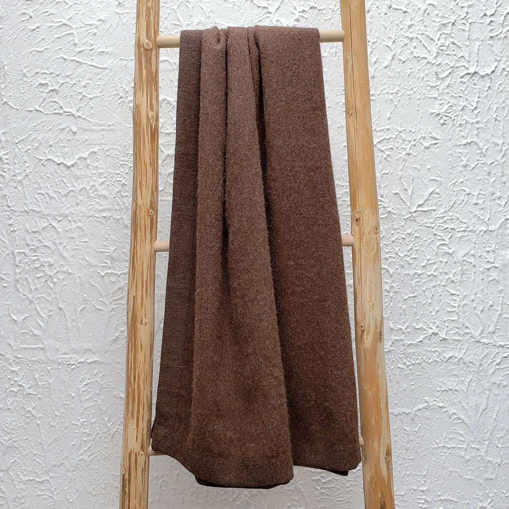 Wiracocha Calling - Eco 100% Baby Alpaca Wool Throw Blanket Undyed Natural Colors Soft Warm Solid Color Design 74" x 54" (Brown)