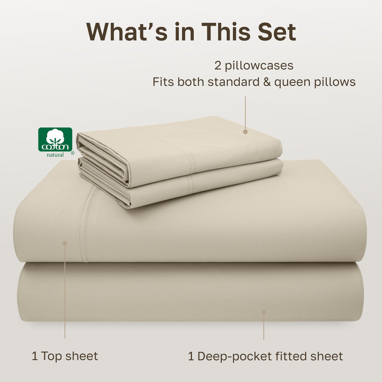 California Design Den Full Size Bed Sheets Set - 600 Thread Count, 100% Cotton Sheets, Soft Sateen, Deep Pockets, Durable Bedding Set - Beige