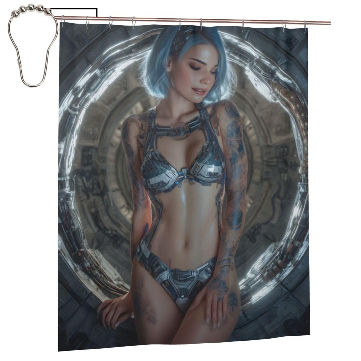 HEILIVIO Shower Curtain Young Woman Waterproof Fabric Stylish Durable Bathroom Decor,Quick-Dry,60x72inches,Includes Hooks