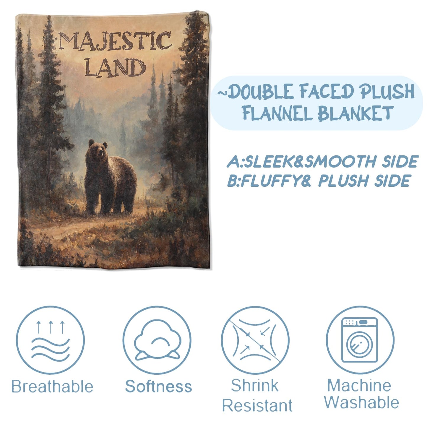 Zeleda Majestic Bear Blanket 50x60 Inch Nature Forest Wildlife Throw Soft Cozy Flannel Blankets Practical Decorative Throws for Bed Sofa Travel Picnic Thoughtful Gifts for Adults Animal Lovers