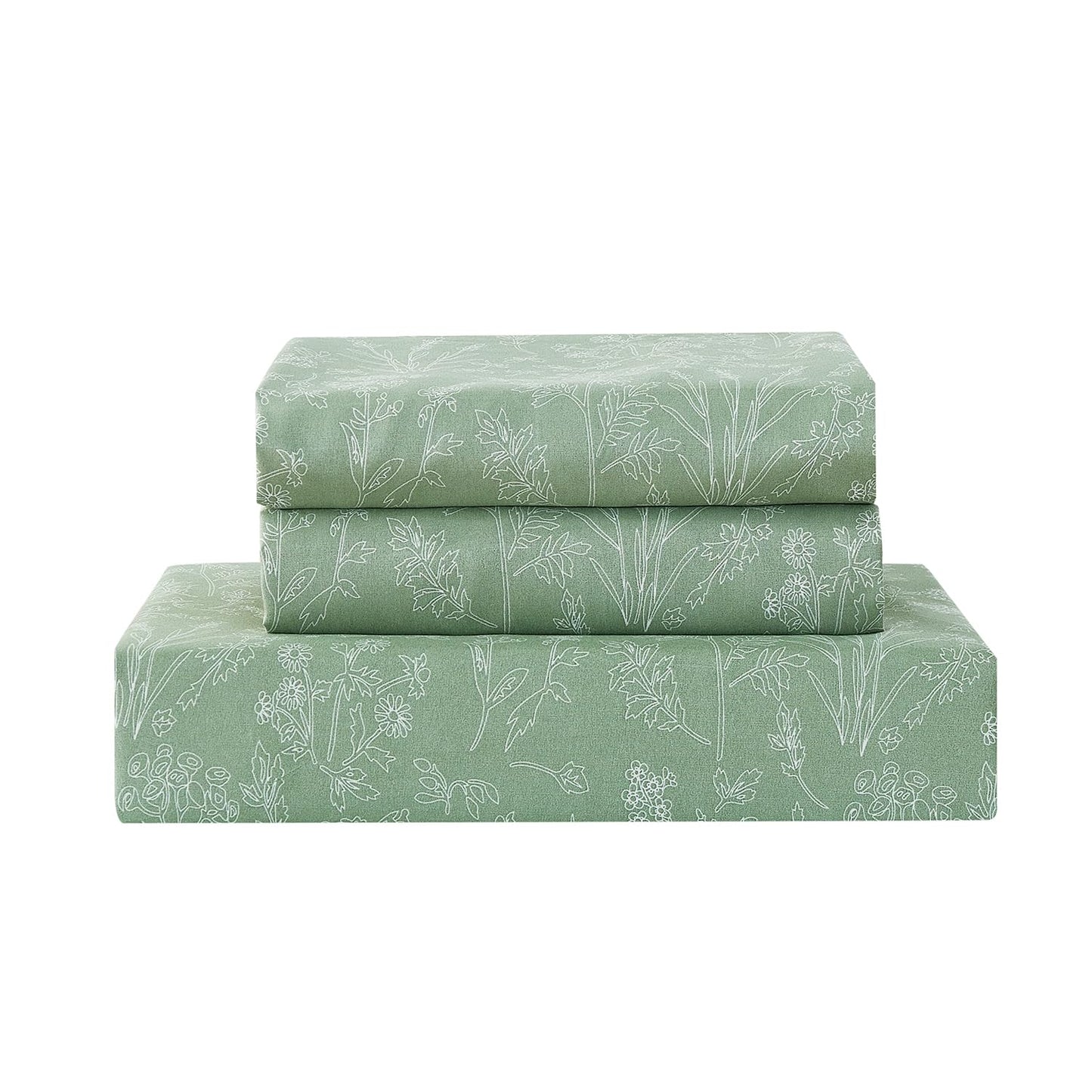 Vaulia Soft Microfiber Floral Duvet Cover King Size, Green Chic Print Pattern, Lightweight and Breathable Reversible Design, 3-Piece Set (1 Duvet Cover 2 Pillow Shams)