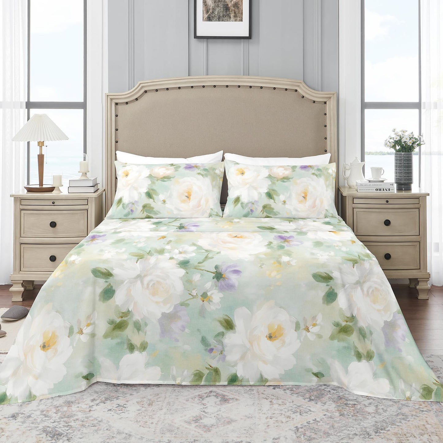 YIYEA Floral Sheets Twin Size, Premium Double Brushed Microfiber Bed Sheet Set for All Season, Soft Breathable, 16" Deep Pocket, Shrinkage and Fade Resistant, 3PC, Twin