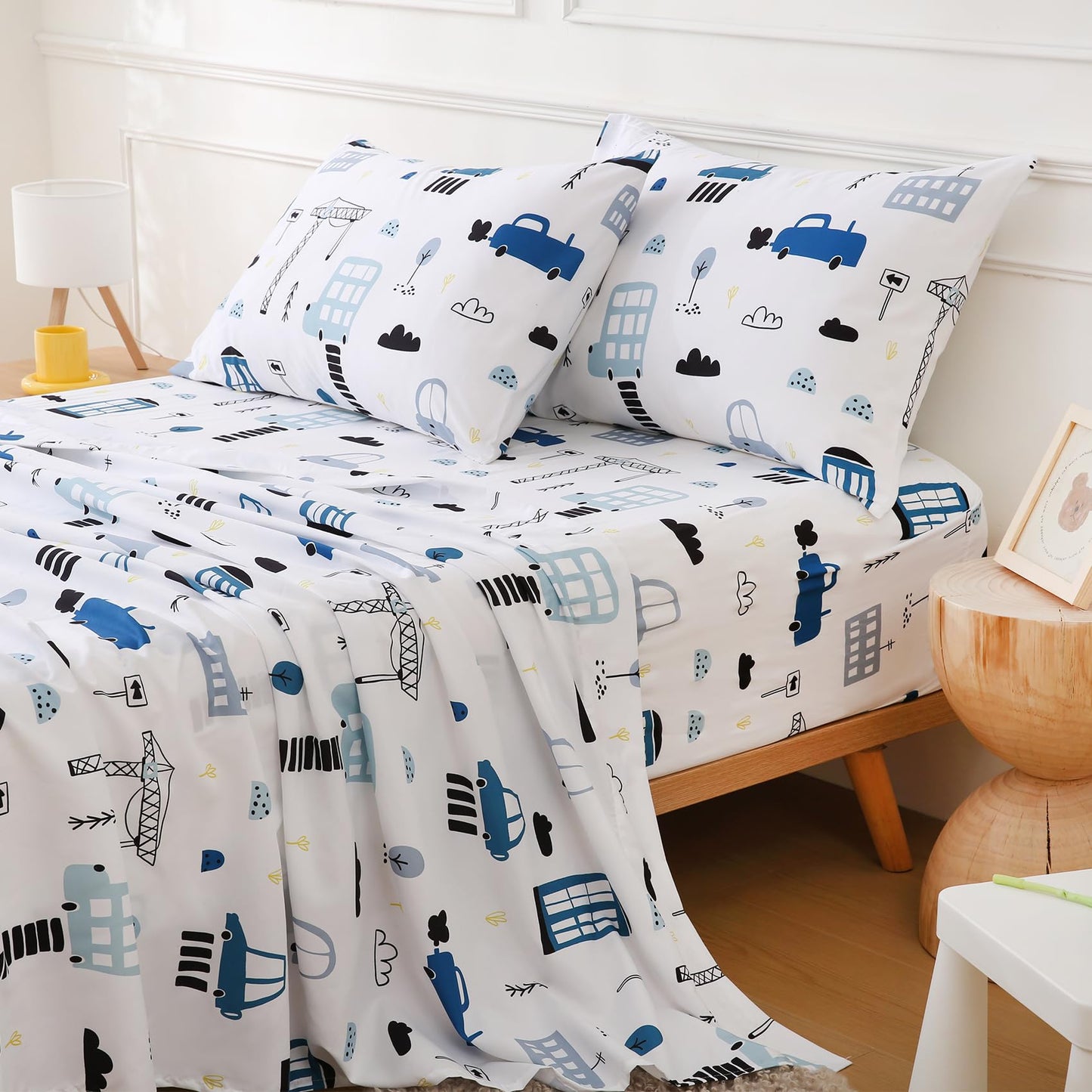 CIMVI Twin Bed Sheets Boys Kids Construction Car Sheet Set 15-Inch Deep Pocket Fitted Sheet Soft Microfiber 3 Pieces Bedding Sets with Pillowcase Fade Resistant Children Room Decor