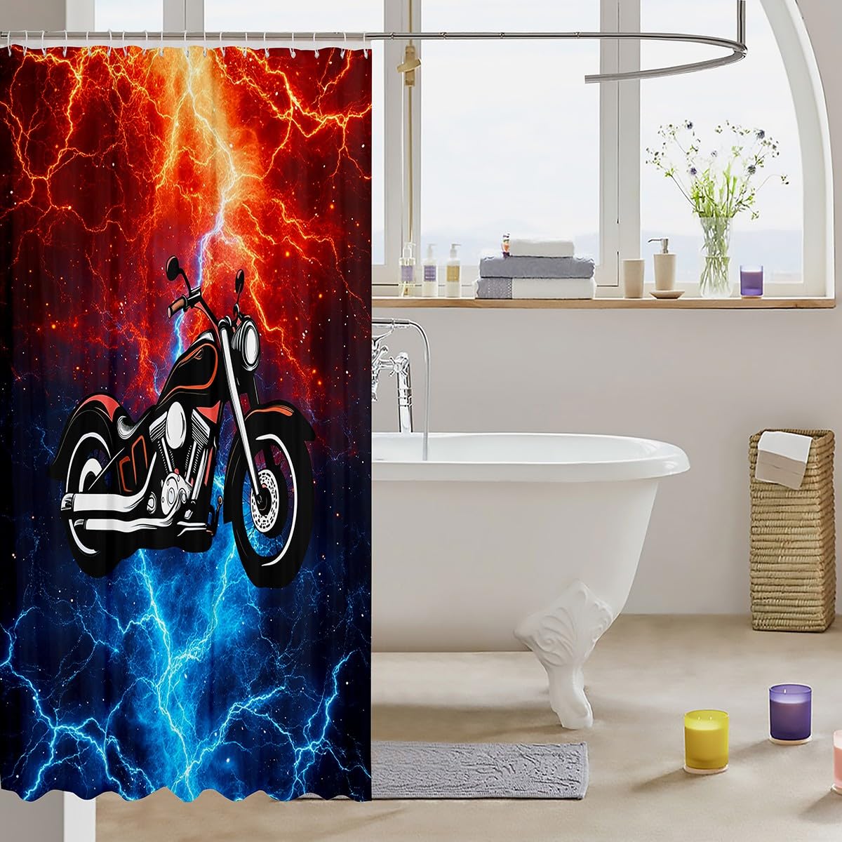 Feelyou Kids Dirt Bike Bathroom Shower Curtain Set Racing Motocross Bath Curtain Boys Girls Motorcycle Shower Curtain Motorbike Teens Bathroom Accessories Bedroom Decor 72"x78"