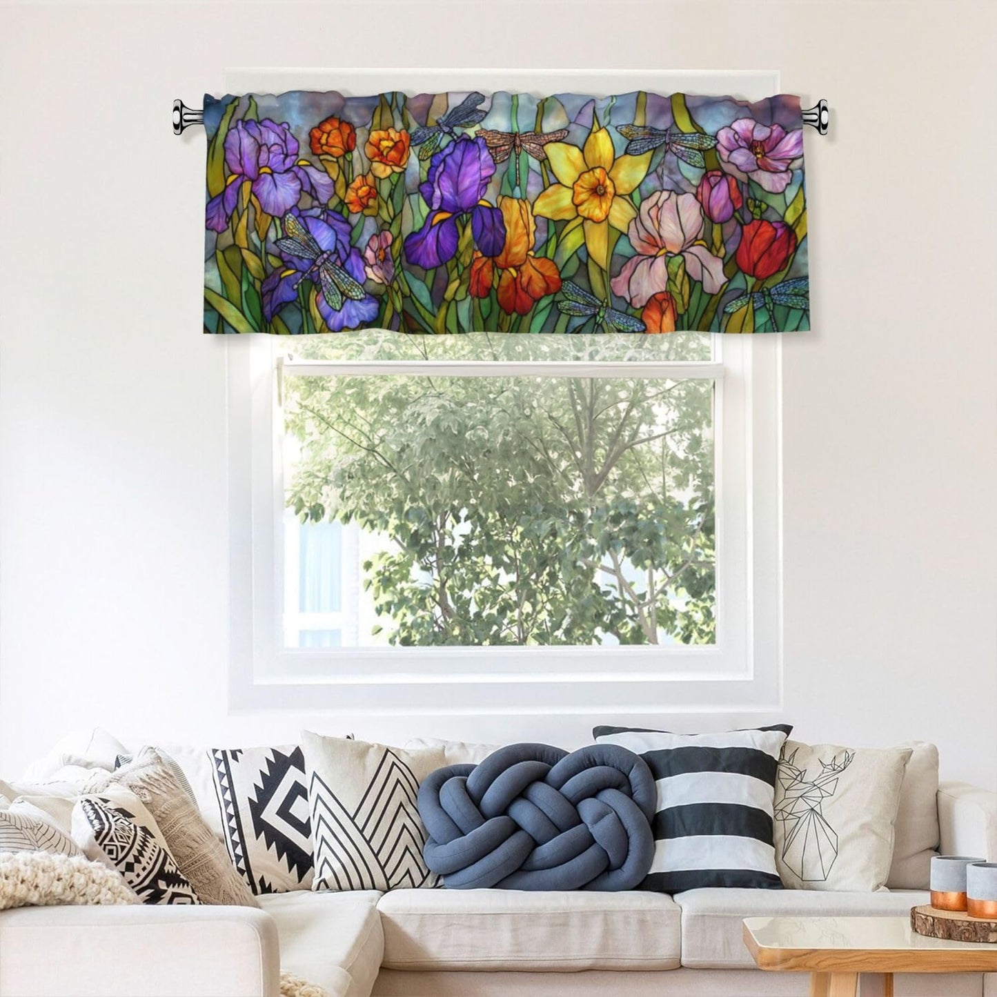 Ecixzyo Dragonfly Glass Valance Curtain Window Valance Treatment Decor Small Window Curtains for Bedroom Kitchen Bathroom Living Room 1 Panel 54x18in