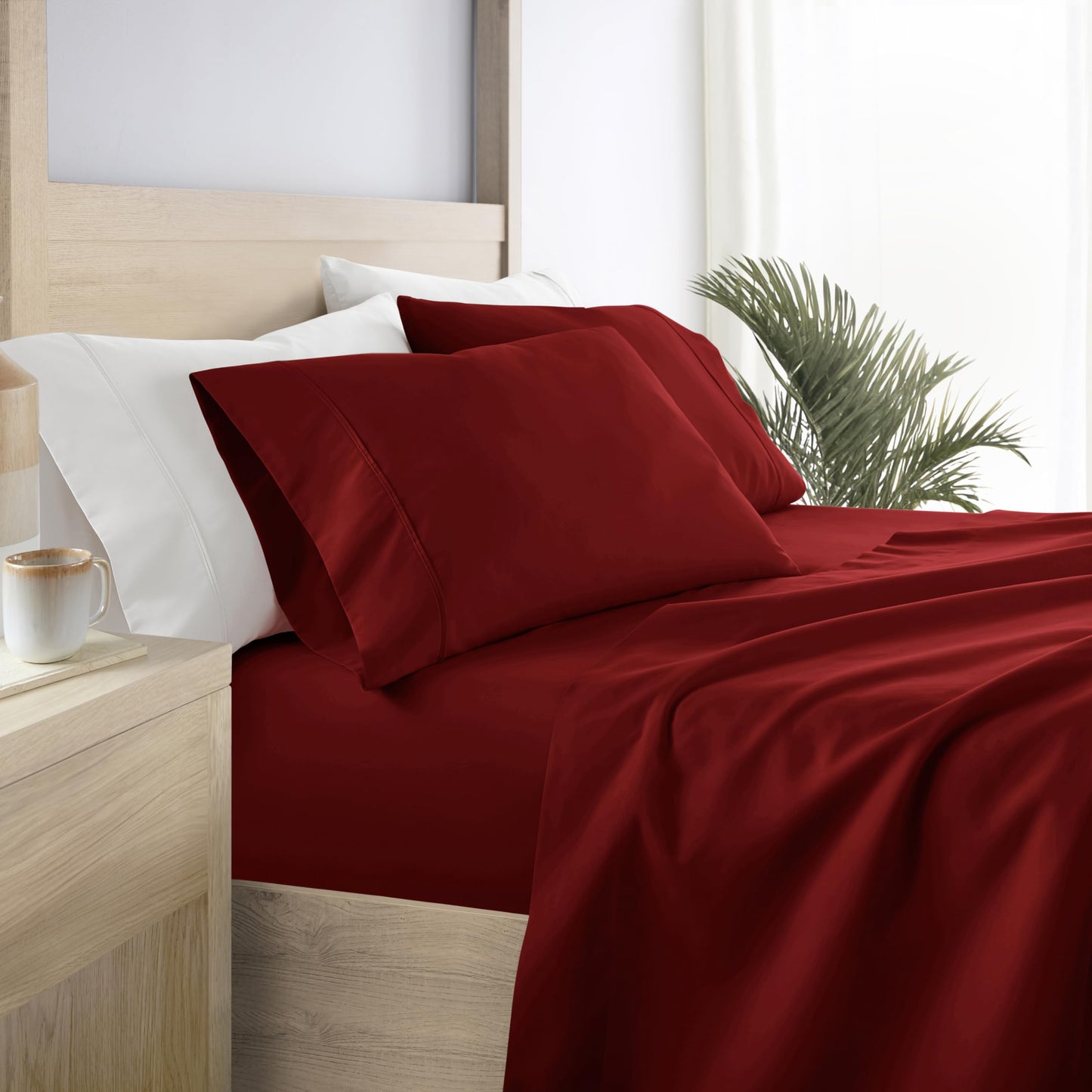 Linen Market Brushed Microfiber Full Sheet Set 4 Piece – Oeko-TEX Certified Ultra Soft & Wrinkle-Free - 16" Deep Pocket Sheets - Easy Care Full Size - Burgundy