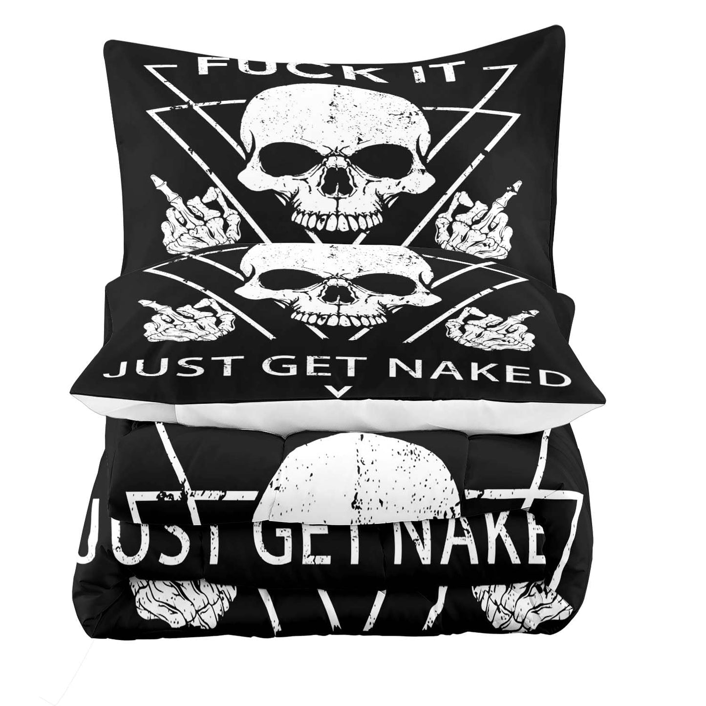 LUVIVIHOME 3PCS Skull Comforter Set King Size, Black and White Comforter, Fuck It Just Get Naked Bedding Sets, Skeleton Funny Bedroom Decor for Men Women, Soft Microfiber Quilt, 2 Pillow Shams