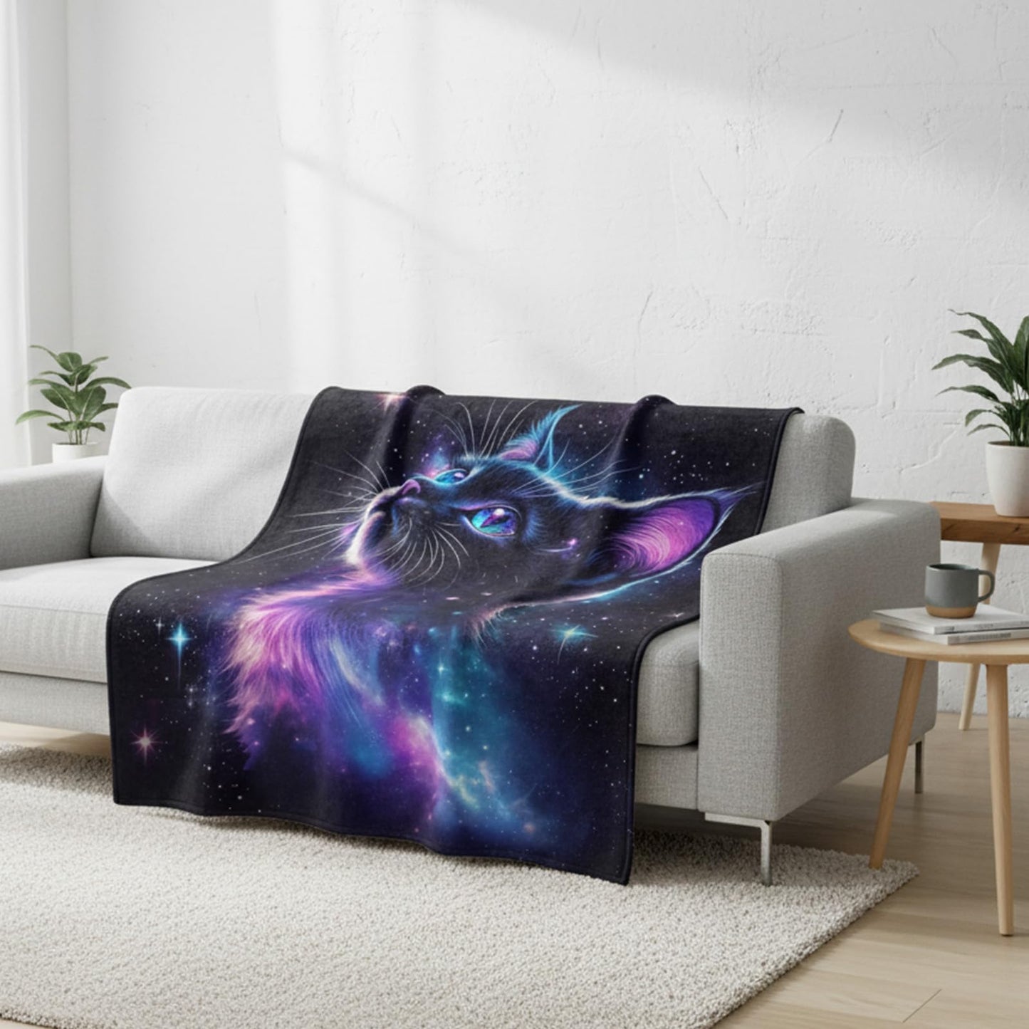 kampdream Galaxy Space Cat Flannel Blanket, Nebula and Starry Night Sky, Super Soft and Warm Couch Sofa Living Room Cute Decor Ideal Gift for Teens Girls 50×60 inch