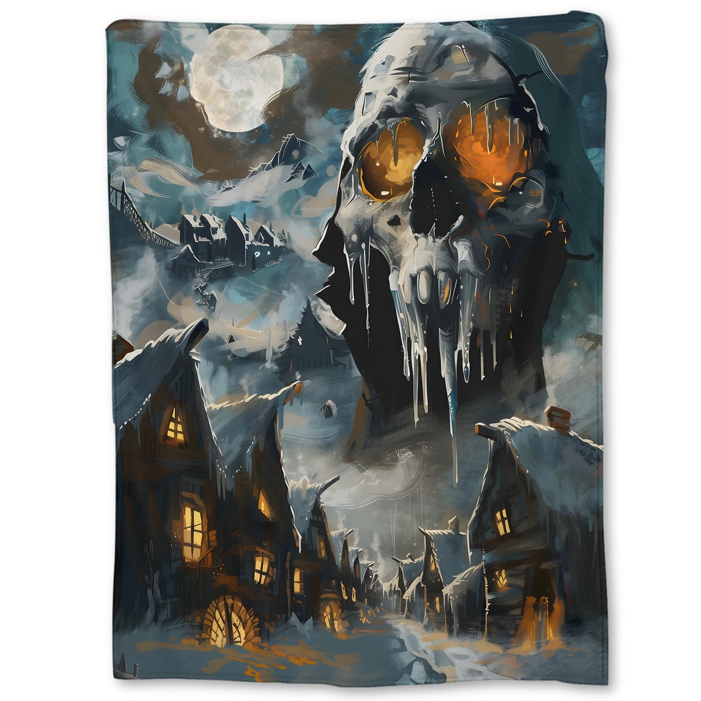 Ti Caldi Haunting Skull & Village Blanket | Soft Warm Fuzzy Lightweight Flannel Throw Blanket for Couch, Bed, Halloween Decor, Travel & Outdoor Use, Cozy Blankets for Adults Women Men 60×50 in
