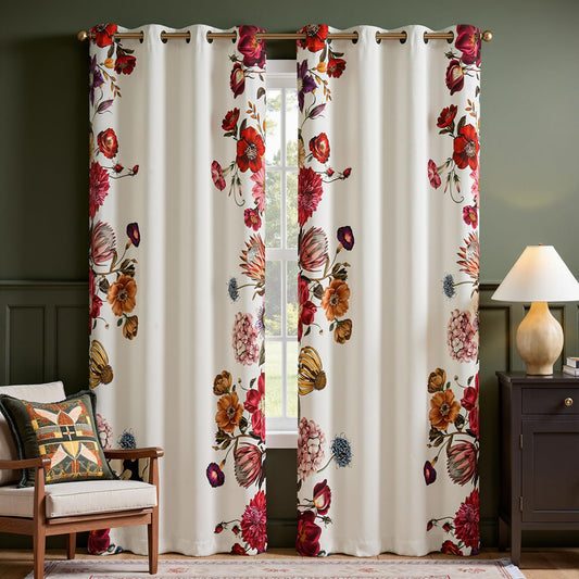 jinchan Vintage Floral Print Blackout Curtains Light Filtering Drapes with Vibrant Retro Flower Print Fall Decor Winter for Bedroom Living Room 84 Inches Length 2 Panels Set with Grommet Beige