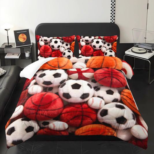 lneffble Soccer and Basketball Comforter Set Twin Bed for Boy Bedroom，Sports Bedding Set Twin for Kids，with 1 Comforter with 2 Pillow Case，Sports Themed Bedroom Decor for Teen Boys