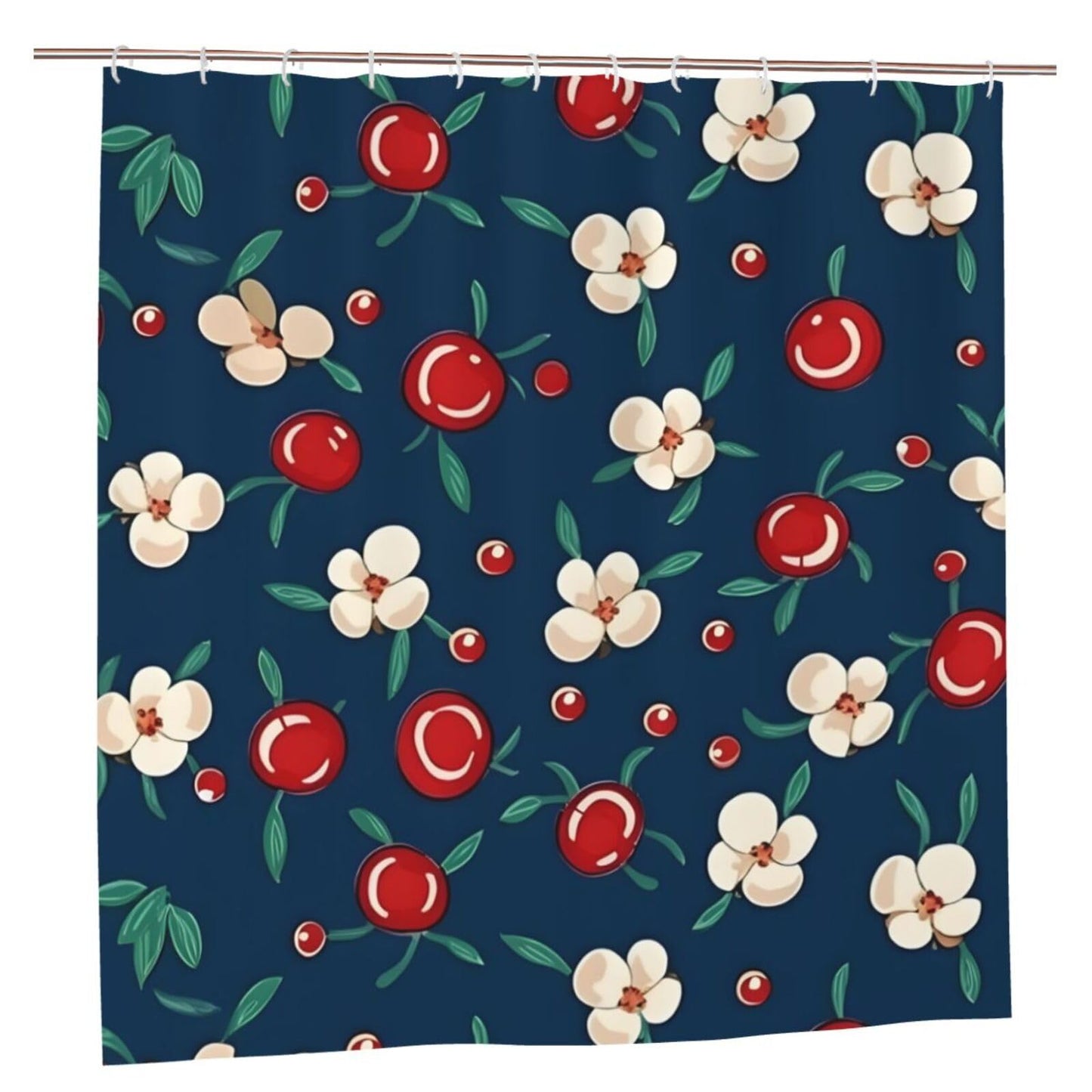 HSYOYO Blue Flower Cherry Shower Curtains for Bathroom Waterproof Shower Curtain Set with 12 Plastic Hooks Washable Bathroom Curtain Modern Bathroom Decor 72" W x 72" L
