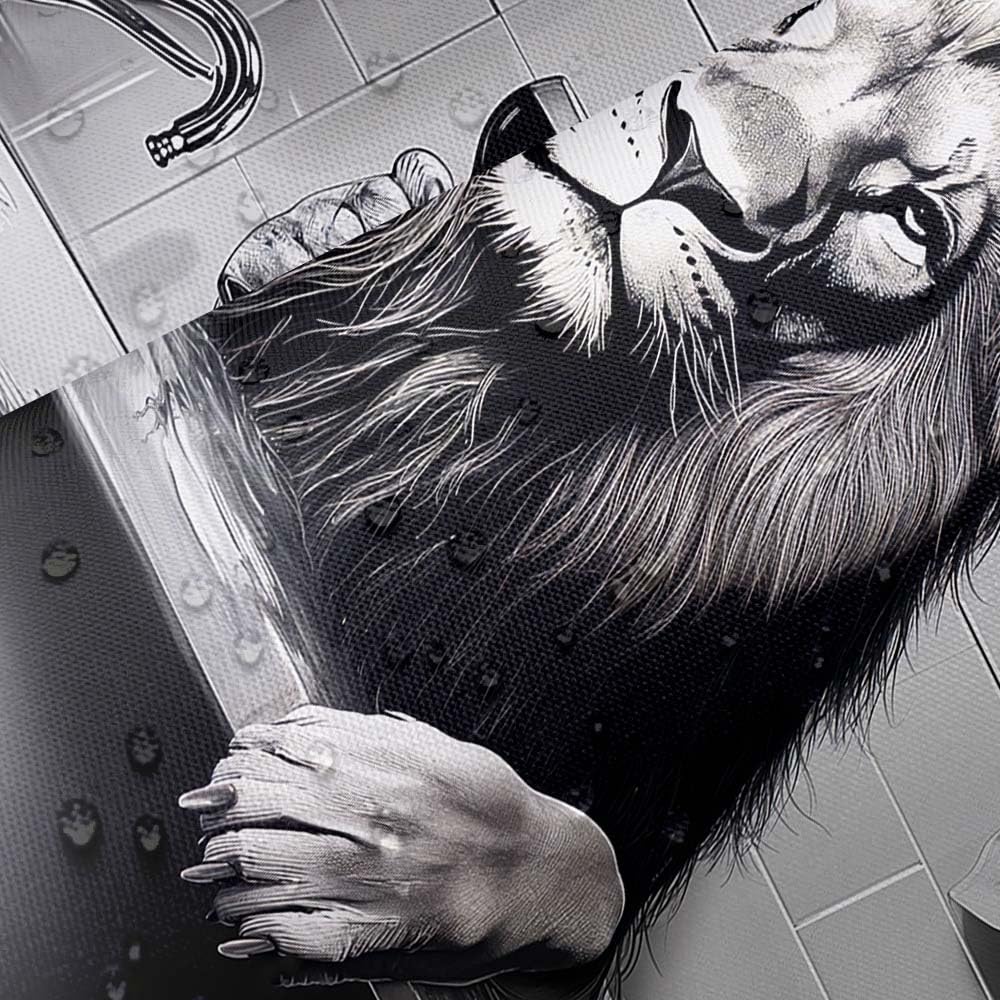 Grtuspr Funny Lion Shower Curtain, Black White Wildlife Animal Boys Men Gray Shower Curtains, Fun Lion Modern Bath Decoration Waterproof Polyester Fabric Shower Curtain Sets with 12 Hooks