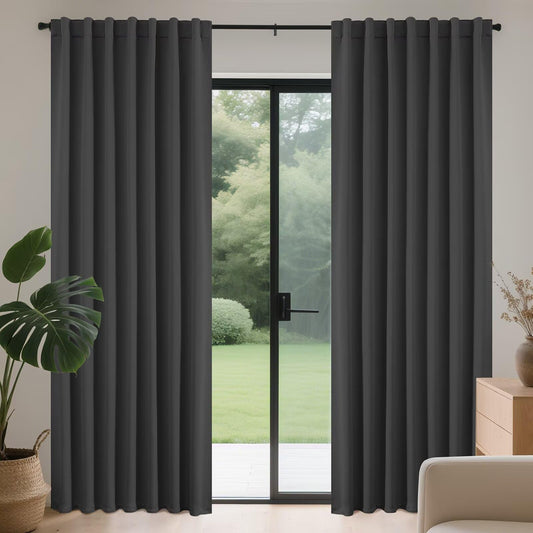 Joydeco 96 Inch Blackout Curtains for Bedroom, Black Out Curtains 96 inch Long, Room Darkening Thermal Insulated Drapes 2 Panels Set, Dark Grey Curtains for Living Room