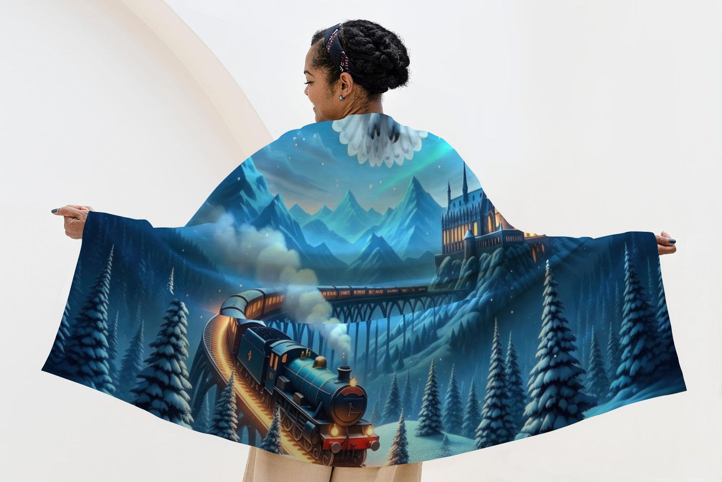 Allenjoy Dreamy Snowy Night Train Owl Blanket 57"x50" - Soft Warm Throw Blankets for Couch Bed Living Room Home Office Bedroom Decor, Gifts for Boys Girls Kids Teens Fans, Washable