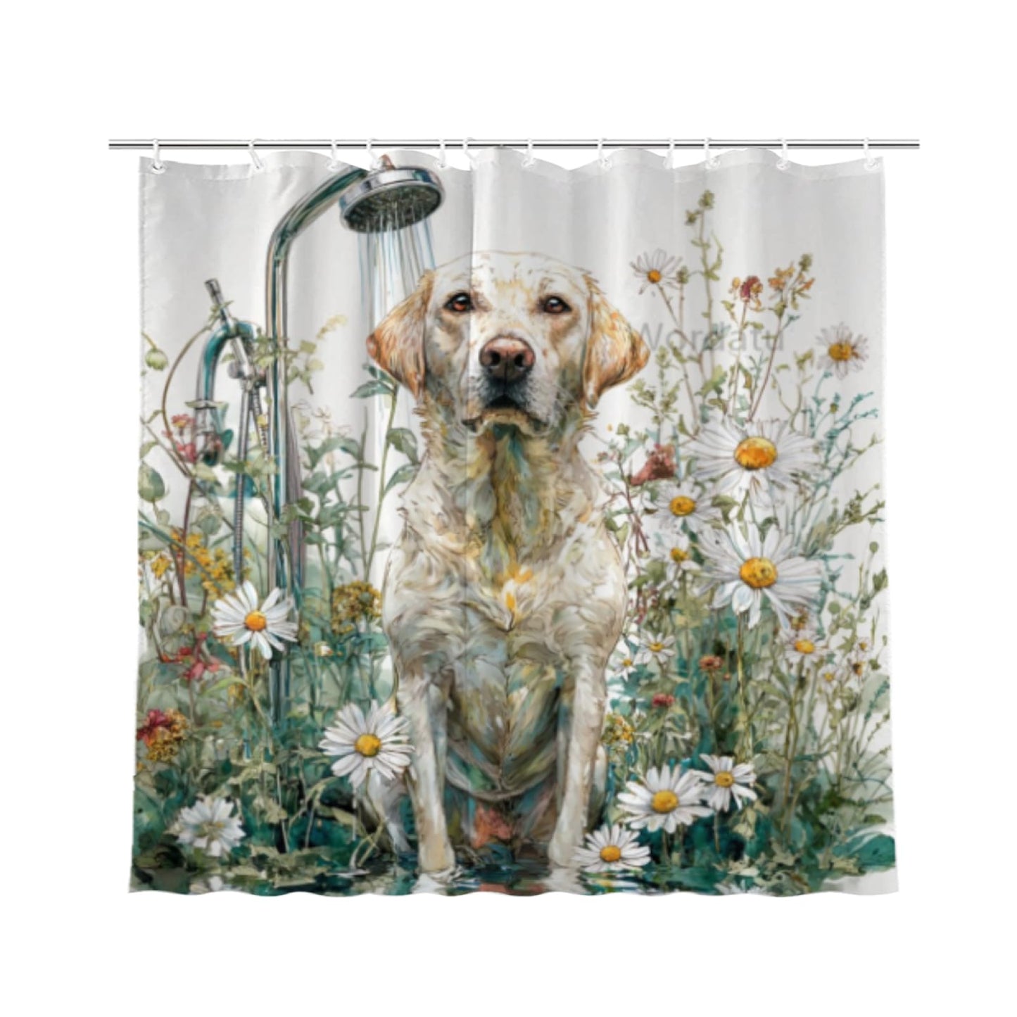 Wordatu Shower Curtain for Bathroom Flowers Welcome Labrador Retriever Shower Curtains for Bathtub Waterproof Fabric Shower Curtain with Hooks 72x72 Inches