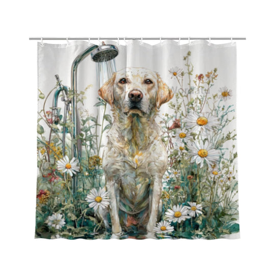 Wordatu Shower Curtain for Bathroom Flowers Welcome Labrador Retriever Shower Curtains for Bathtub Waterproof Fabric Shower Curtain with Hooks 72x72 Inches