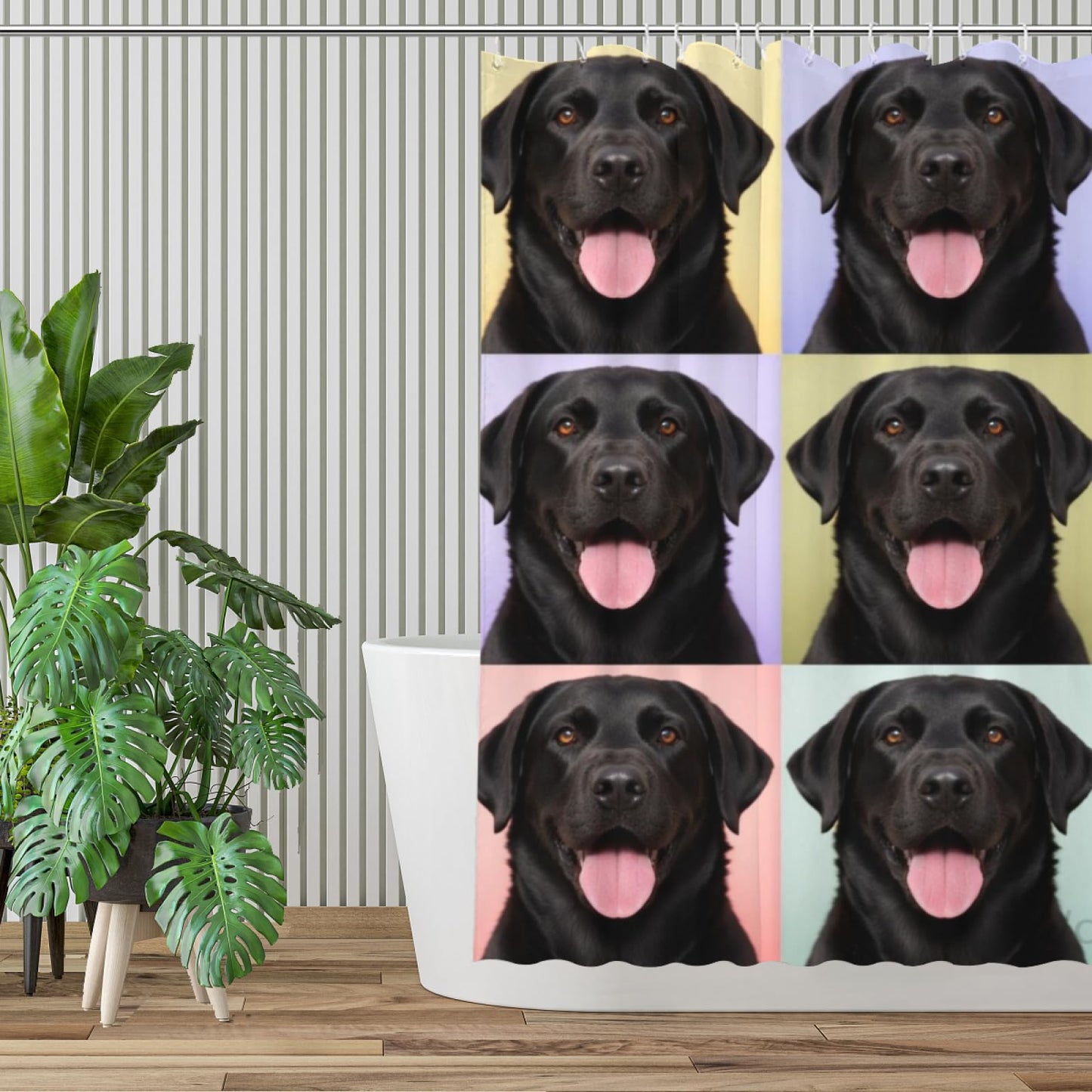 Wordatu Black Labrador Dog Shower Curtain Fun Puppies in Dogs Print, Cloth Fabric Bathroom Decor Set with 12 Hooks 72x72