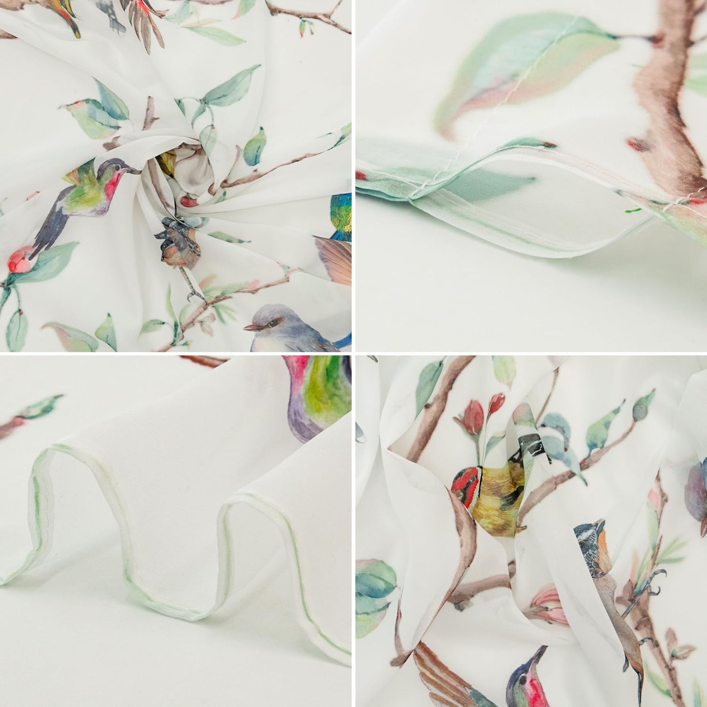 Horaldaily Outdoor Sheer Curtains for Living Room and Bedroom, Birds Branch Floral Window Curtains, Holiday Window Drapes Decor, 52" W x 84" L, Set of 2 Curtain Panels